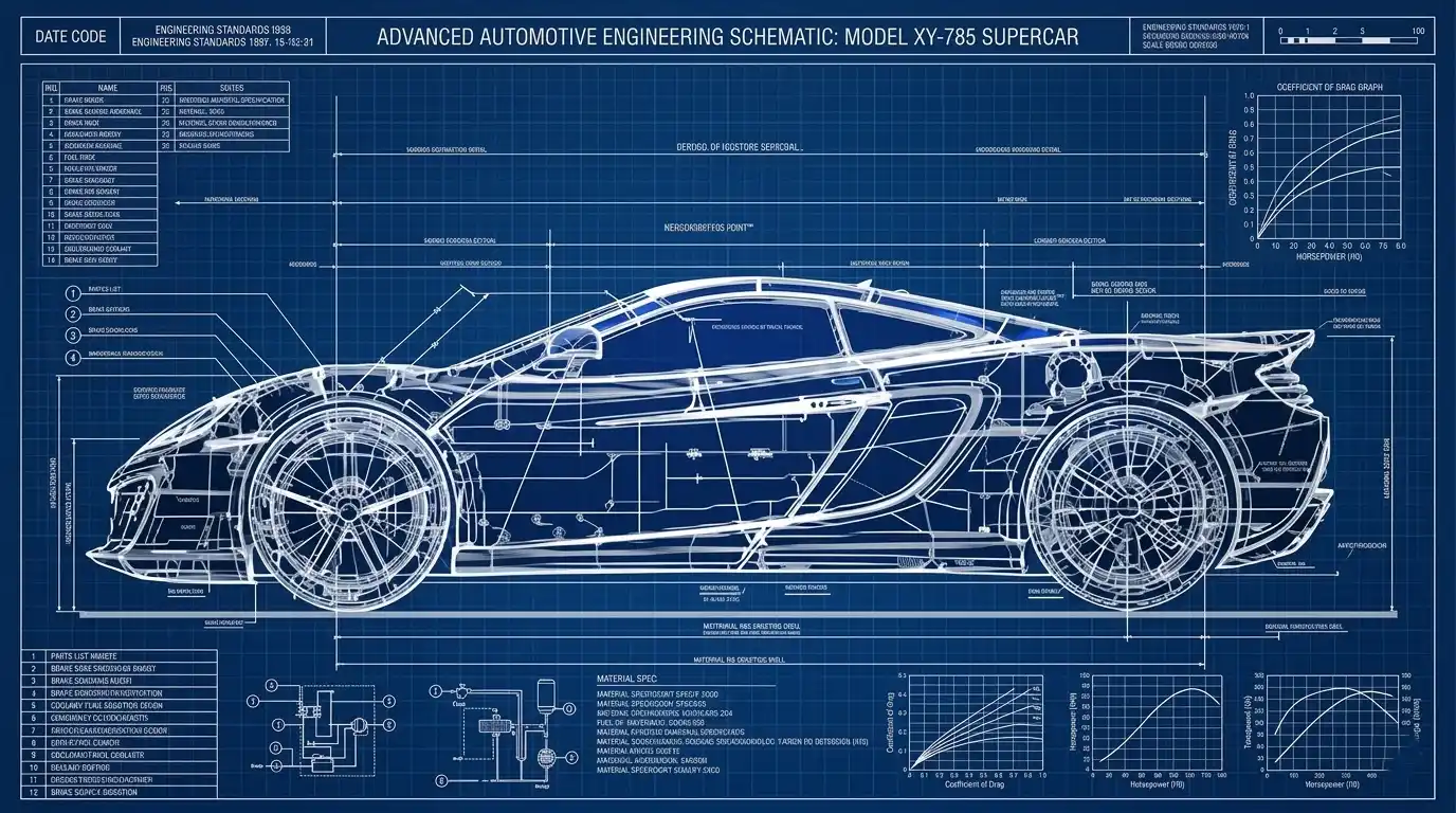 Race Car Mid Engine GT3 Diagram Top Side