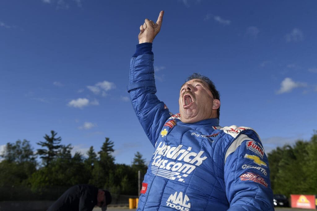 Pro Stock cars at the start line during the 2026 NHRA Mission Foods Drag Racing Series — Greg Anderson leads the championship