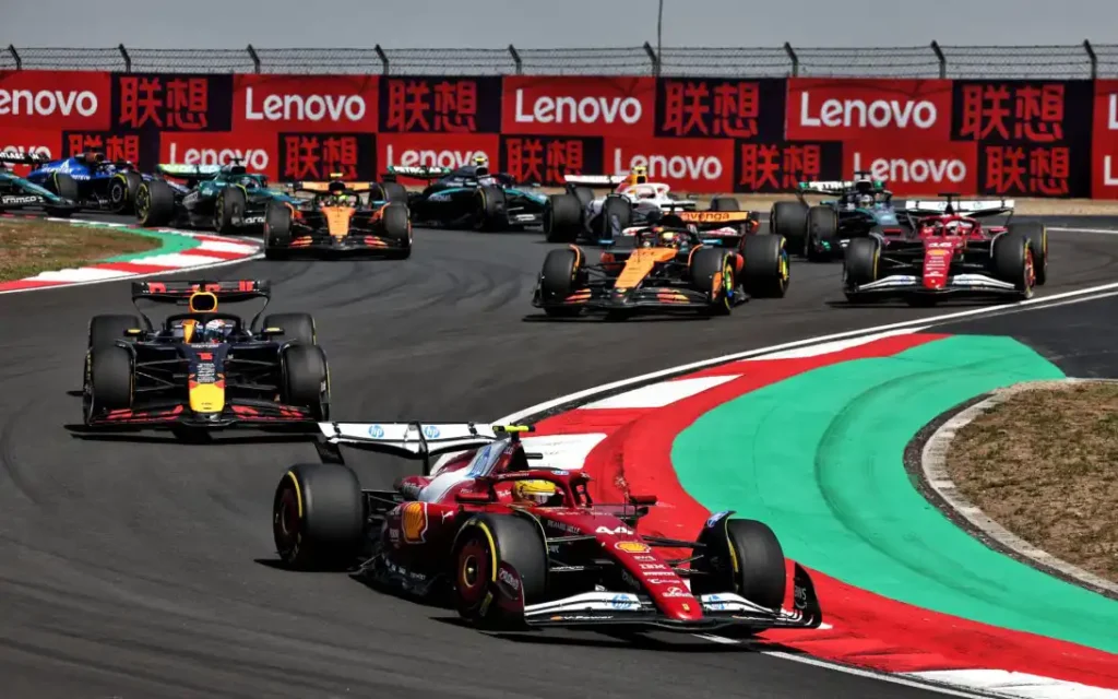 Formula 1 race car on track showing the evolution of F1 car design through the decades
