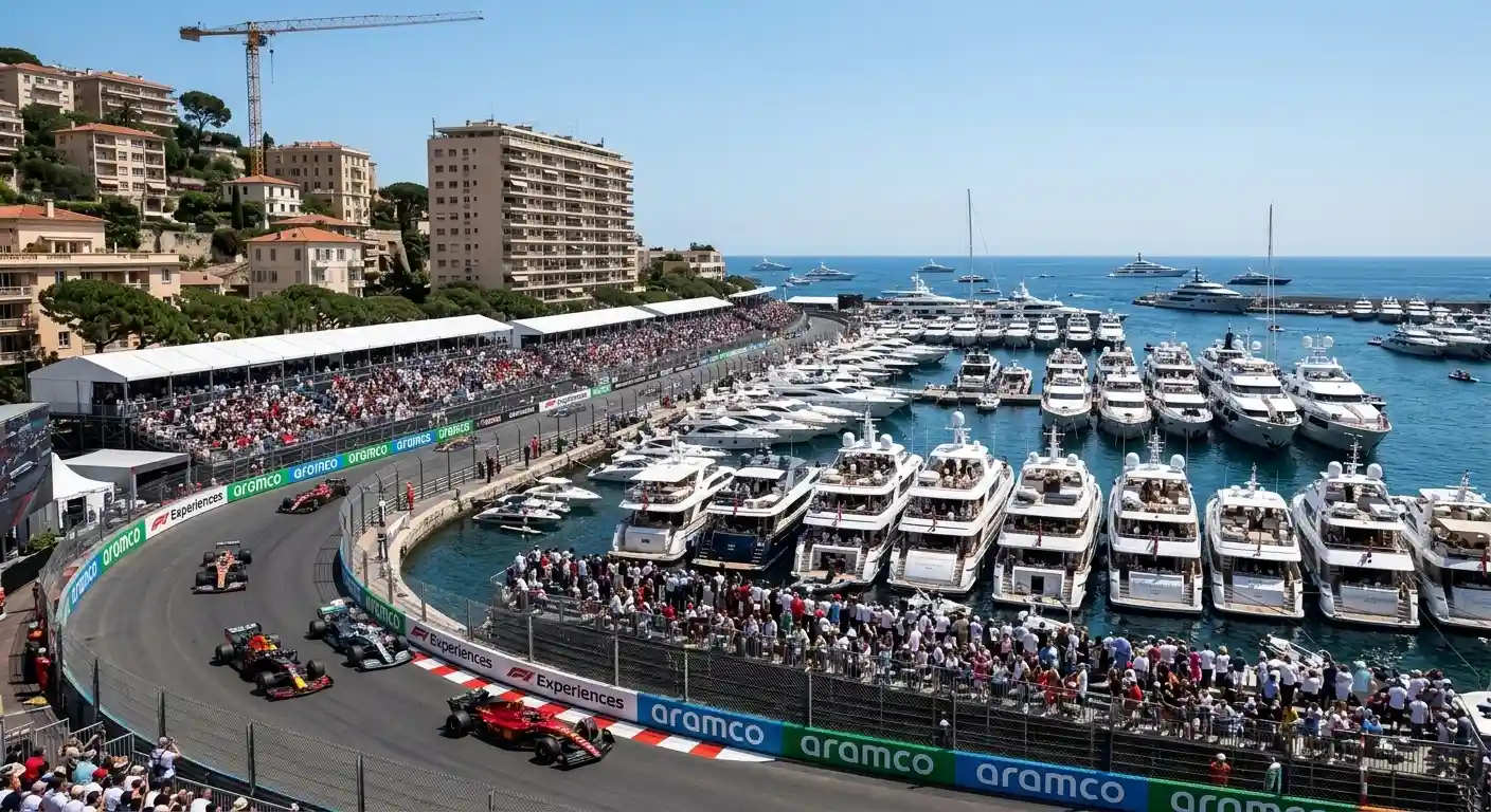 Monaco Grand Prix street circuit barriers and safety fencing — tight walls of Monte Carlo