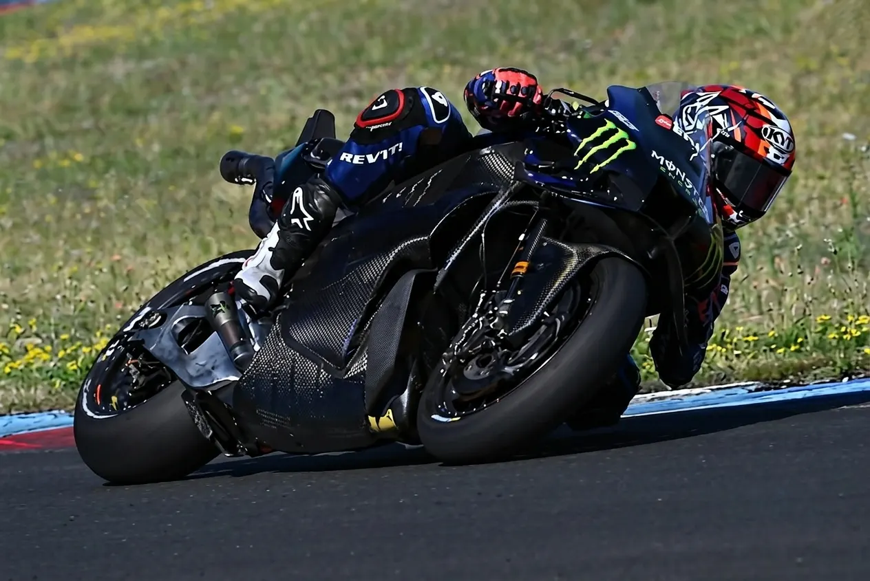 Yamaha YZR-M1 V4 MotoGP motorcycle on track during the 2026 season with Monster Energy livery