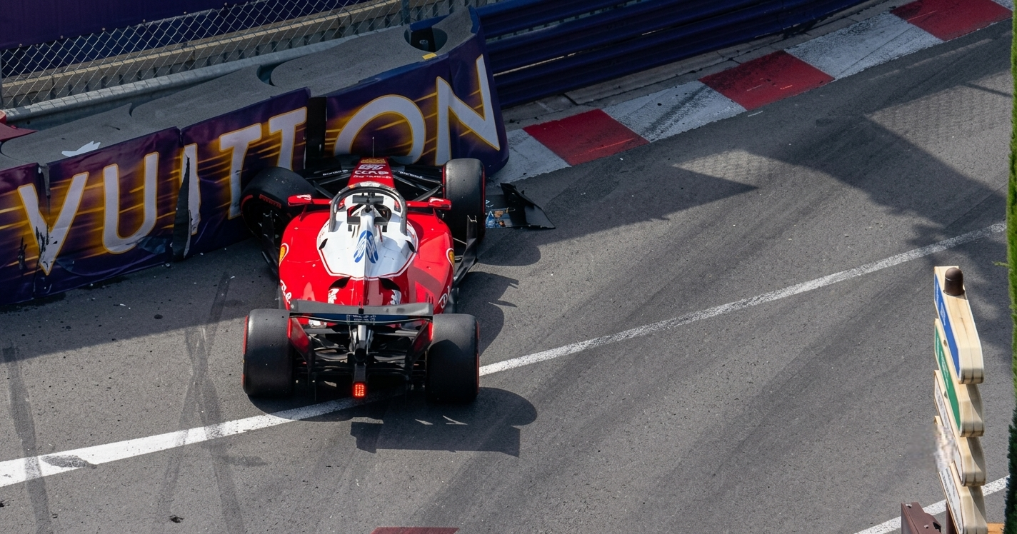 Ferrari Formula 1 car racing through Monaco street circuit during the 2026 Monaco Grand Prix