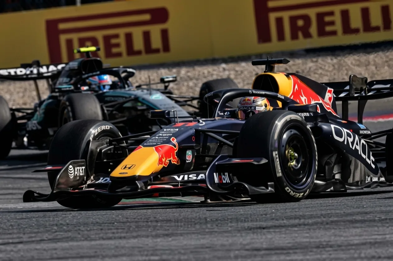 Formula 1 cars racing at the Red Bull Ring during the 2026 Austrian Grand Prix in Spielberg, Austria