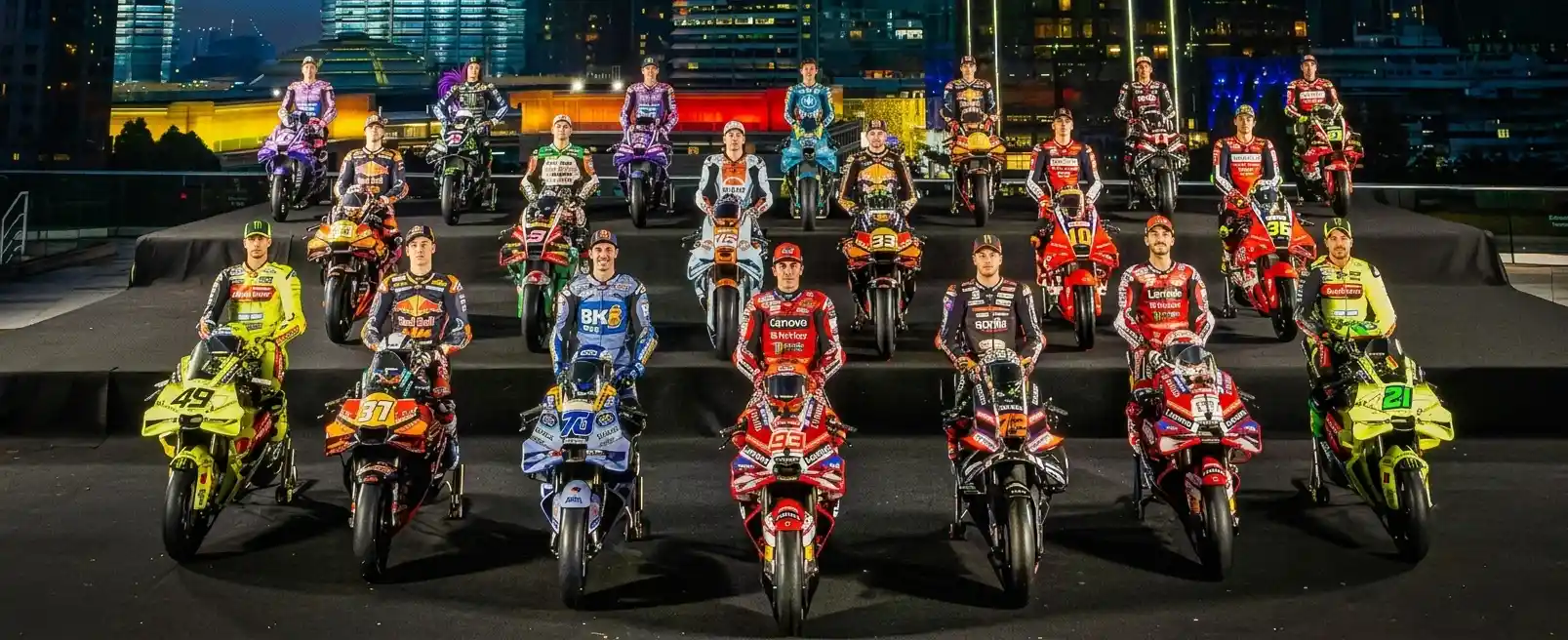 MotoGP podium celebration — championship contenders at the top of the 2026 MotoGP title race