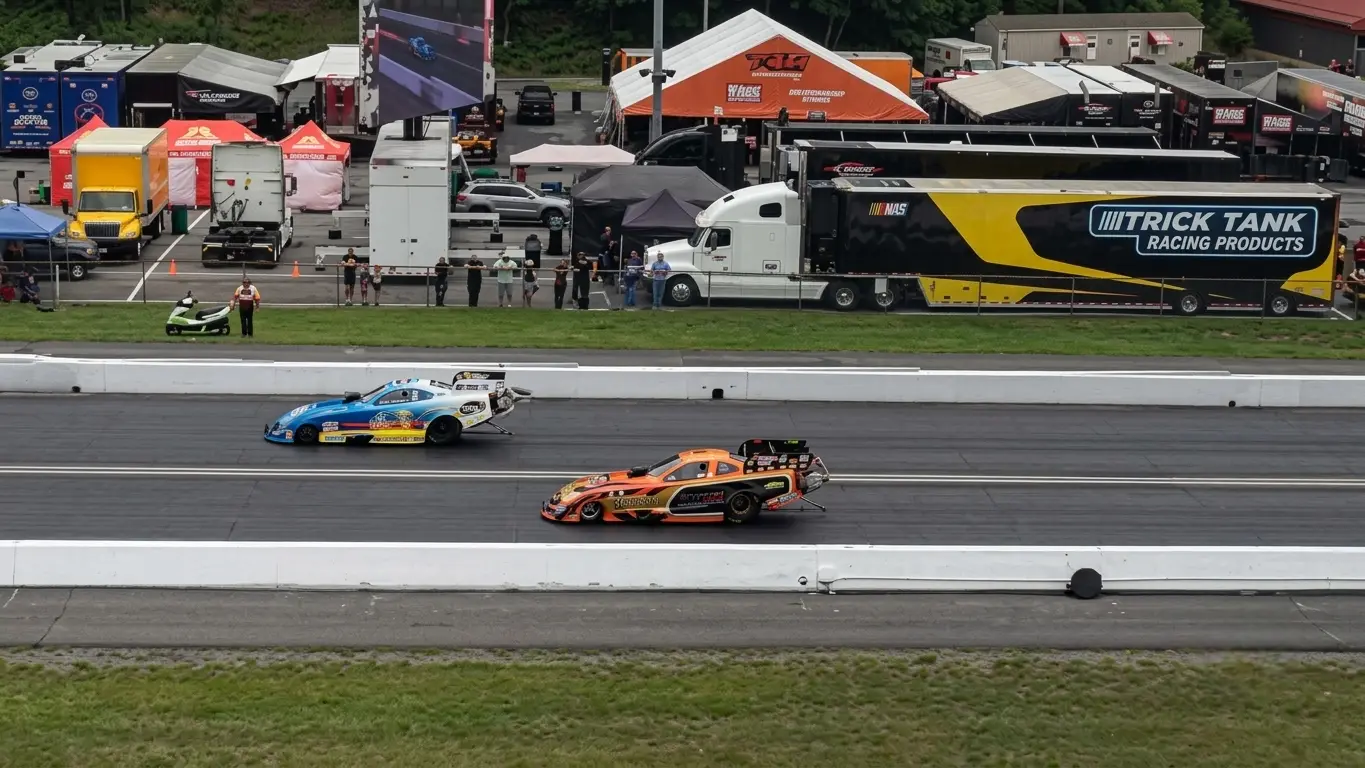NHRA Funny Car launching at Bristol Dragway during the Thunder Valley Nationals — Matt Hagan Dodge Charger SRT Hellcat