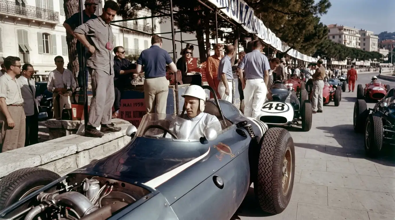 The front-mounted Offenhauser-based four-cylinder engine inside the Scarab Formula 1 car