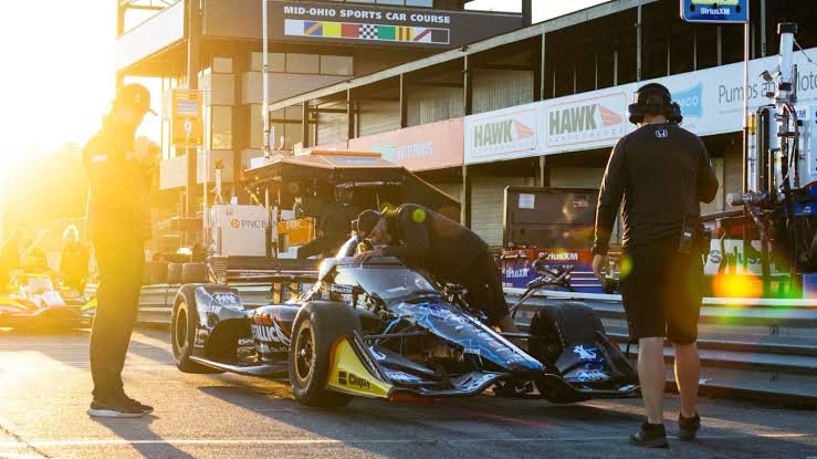 IndyCar open-wheel racing car at Mid-Ohio Sports Car Course during 2026 IndyCar test session