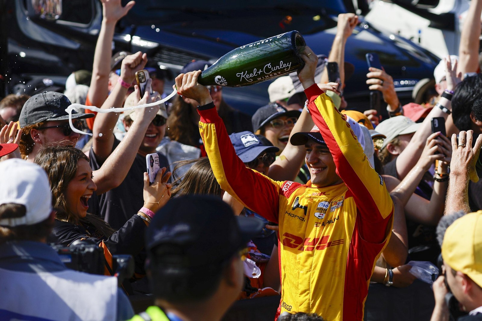IndyCar race winner celebrations at San Diego Street Race 2026 โ Pato O'Ward Arrow McLaren victory burnout at San Diego Embarcadero waterfront circuit