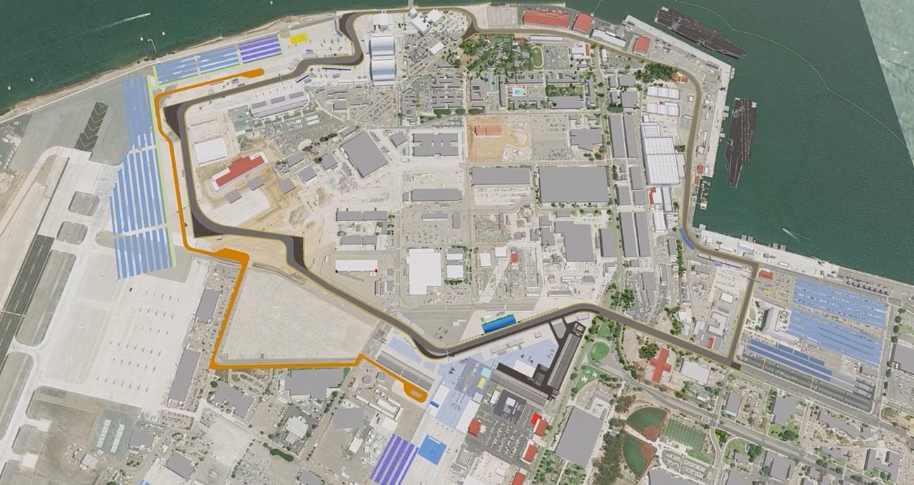 NASCAR Cup Series race car at speed on a road course — showing the driving style and car setup required for the San Diego Street Race at Naval Base Coronado 2026