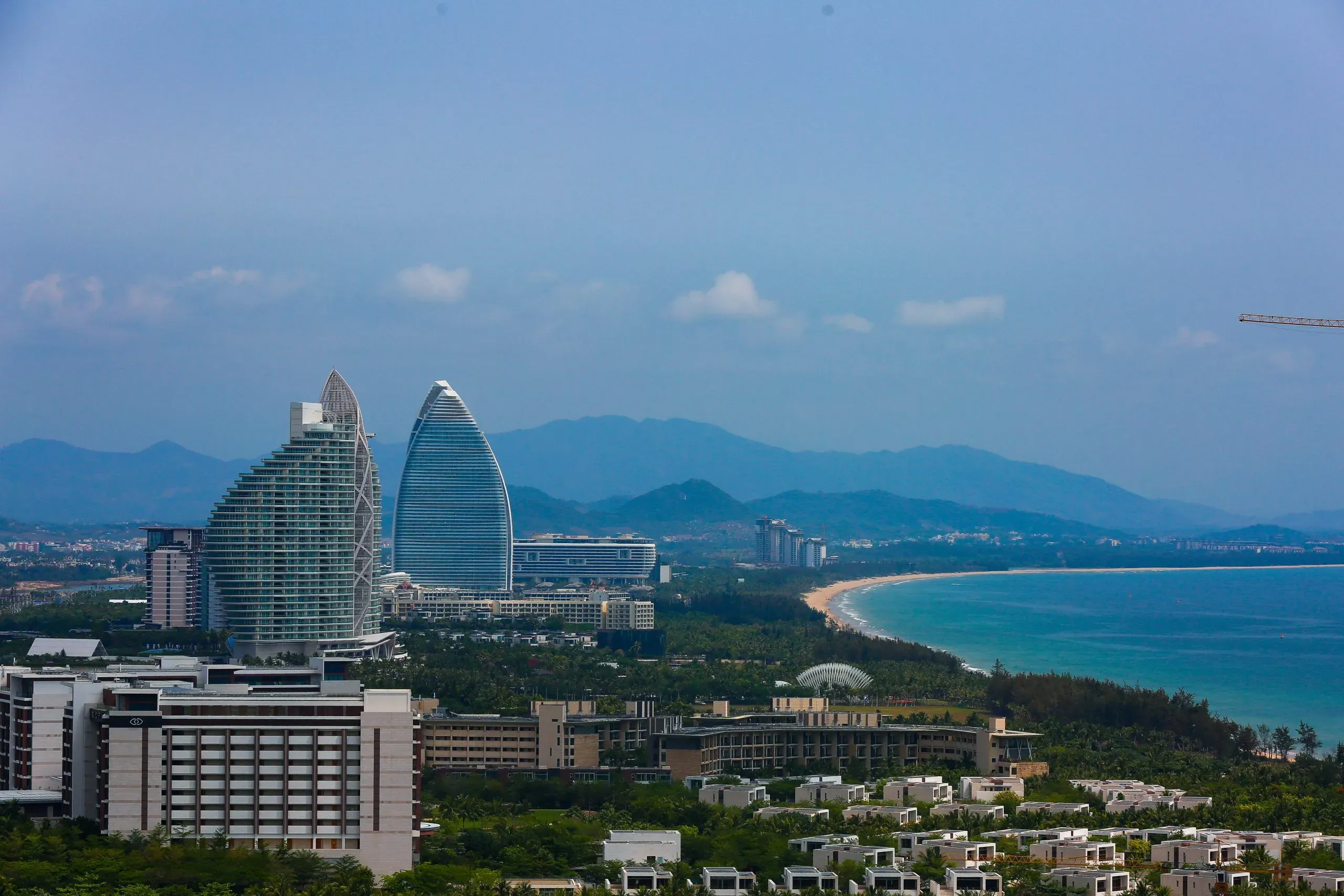 Aerial view of Sanya seaside city and waterfront — location of the Sanya E-Prix Formula E street circuit