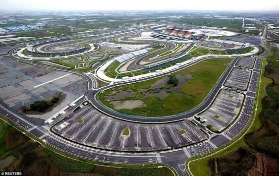 Shanghai International Circuit viewed from above — the distinctive layout of the 2026 Formula E Shanghai E-Prix venue