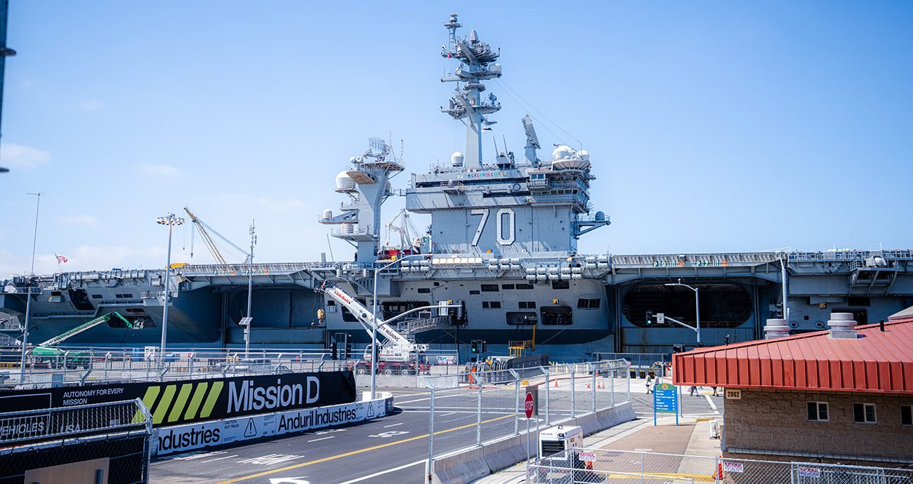 Naval Base Coronado waterfront and San Diego Bay skyline where the NASCAR Qualcomm Circuit was laid out for the 2026 Anduril 250 street race