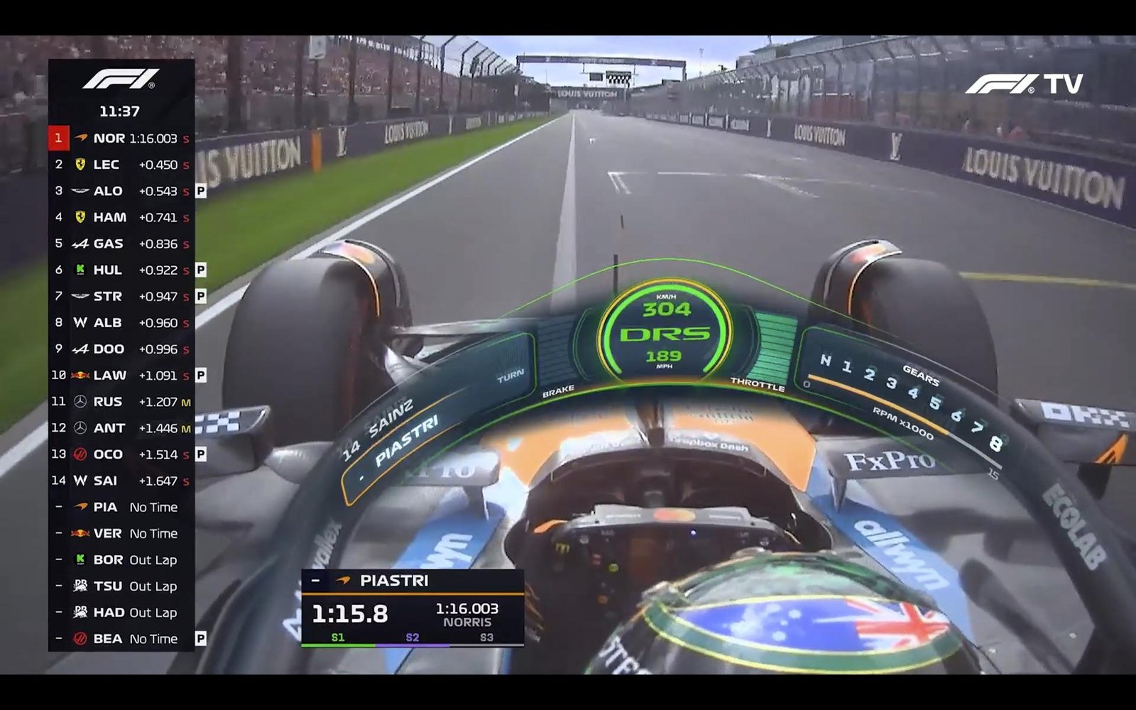 Live timing screen showing F1 qualifying lap times and sector splits