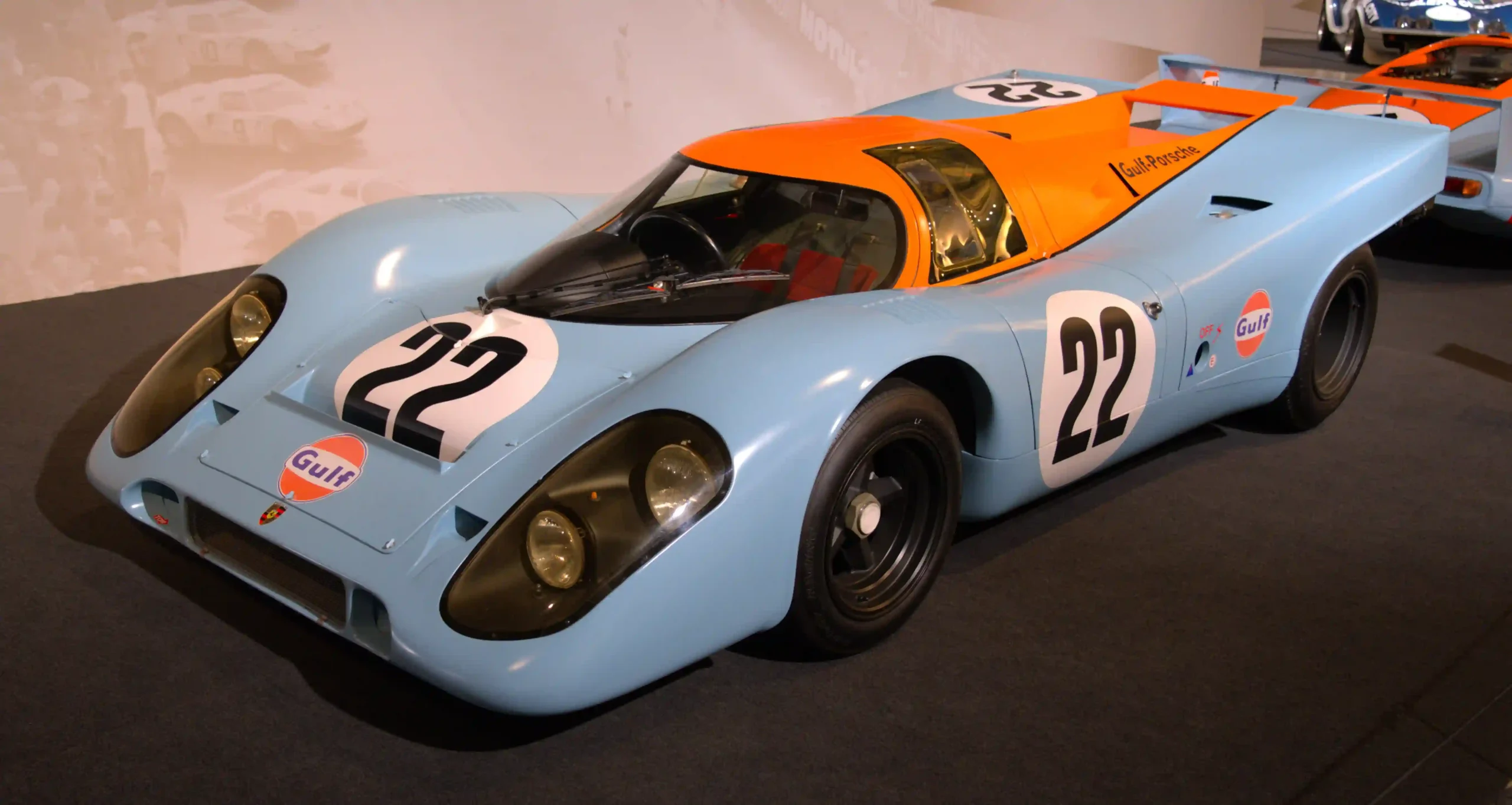 Historic 1970 Porsche 917K displayed at the 24 Hours of Le Mans Museum