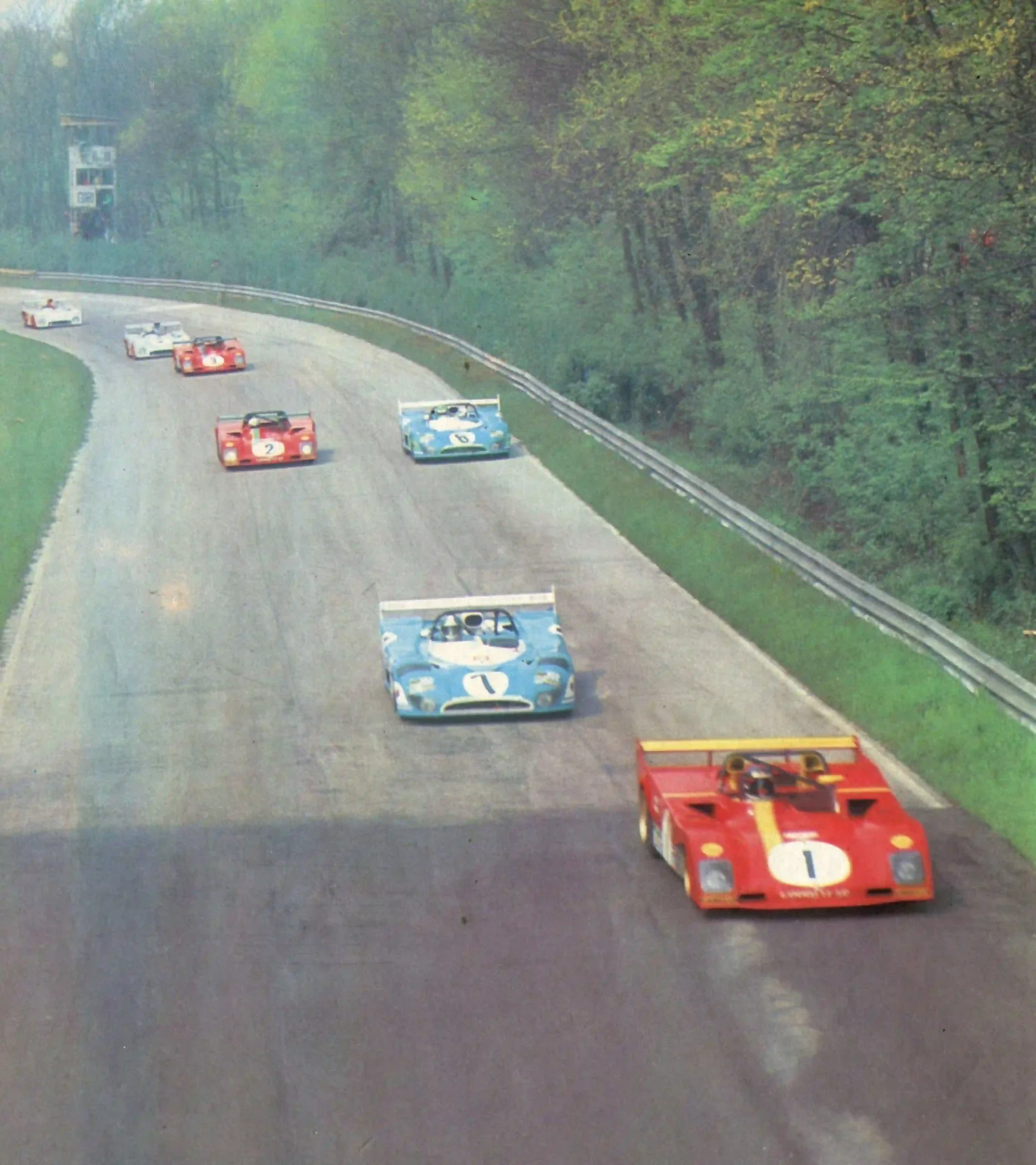 Jacky Ickx leading sports cars through Curva Grande at Monza in 1973