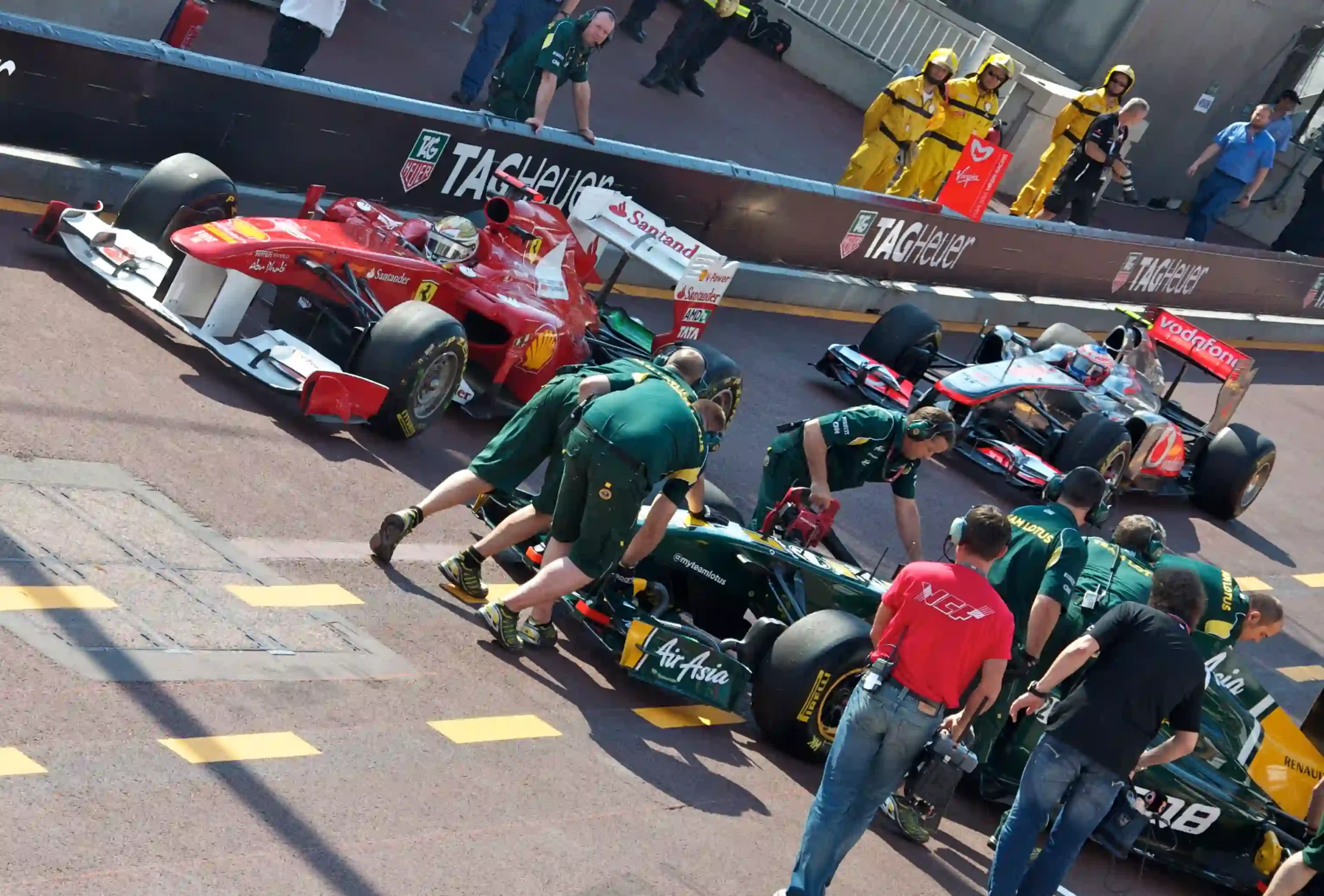 Formula 1 cars running during the 2011 Monaco Grand Prix weekend