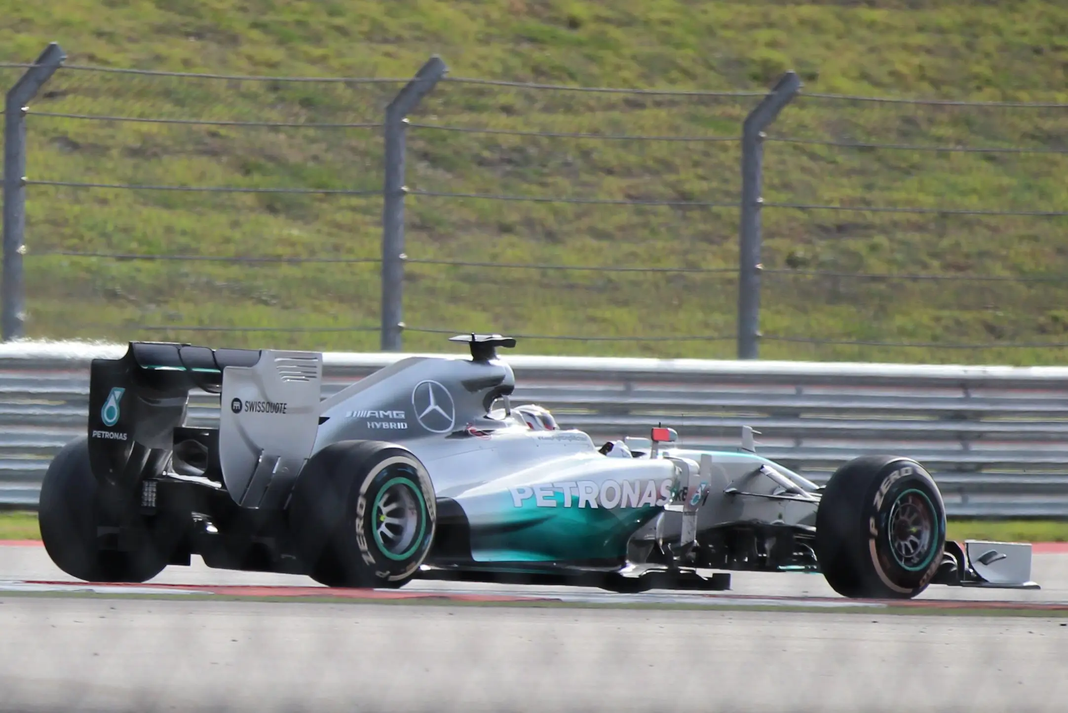 Lewis Hamilton driving the Mercedes F1 W05 during his 2014 championship season