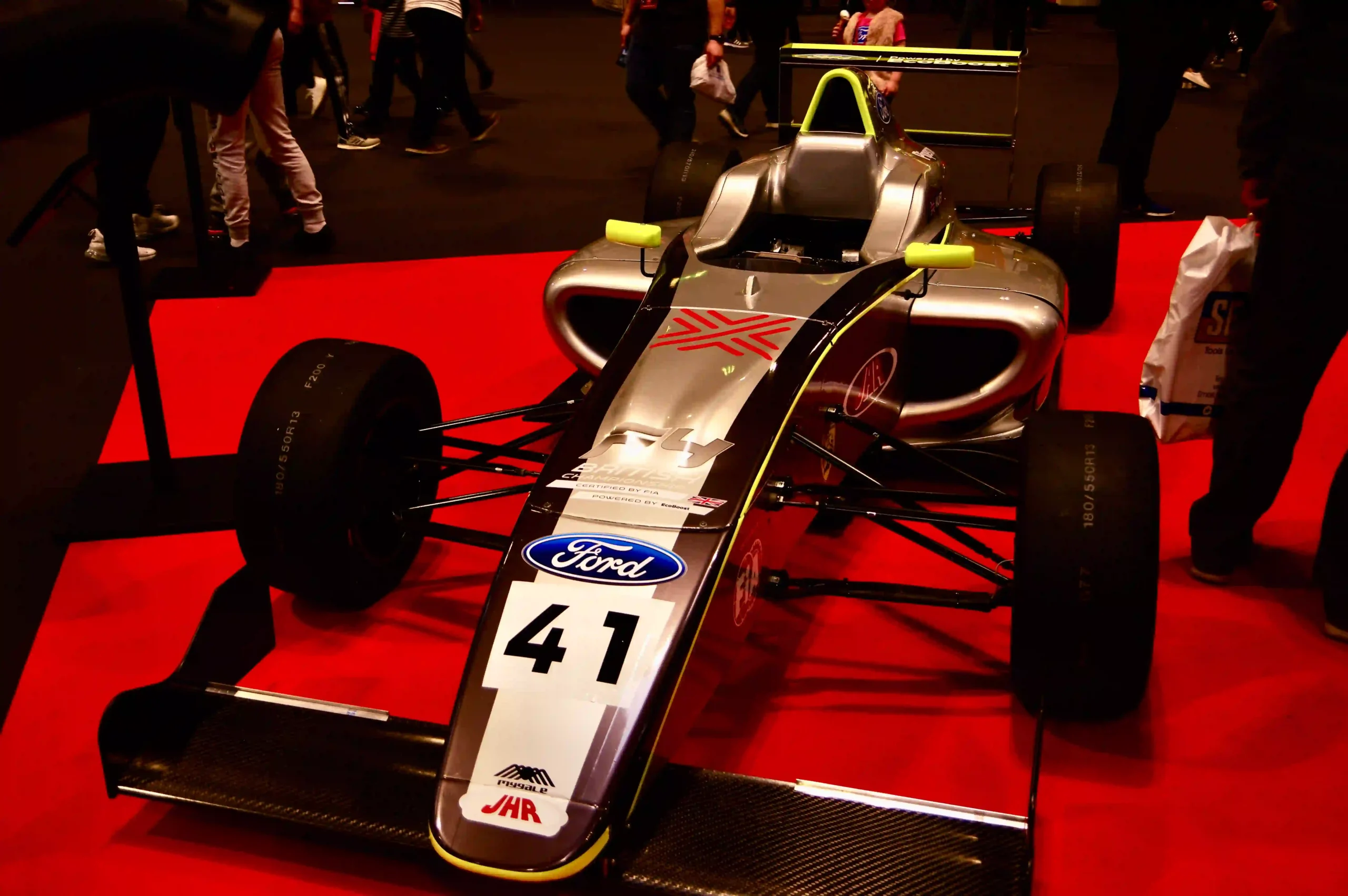 British Formula 4 Mygale Ford single-seater displayed at Autosport International