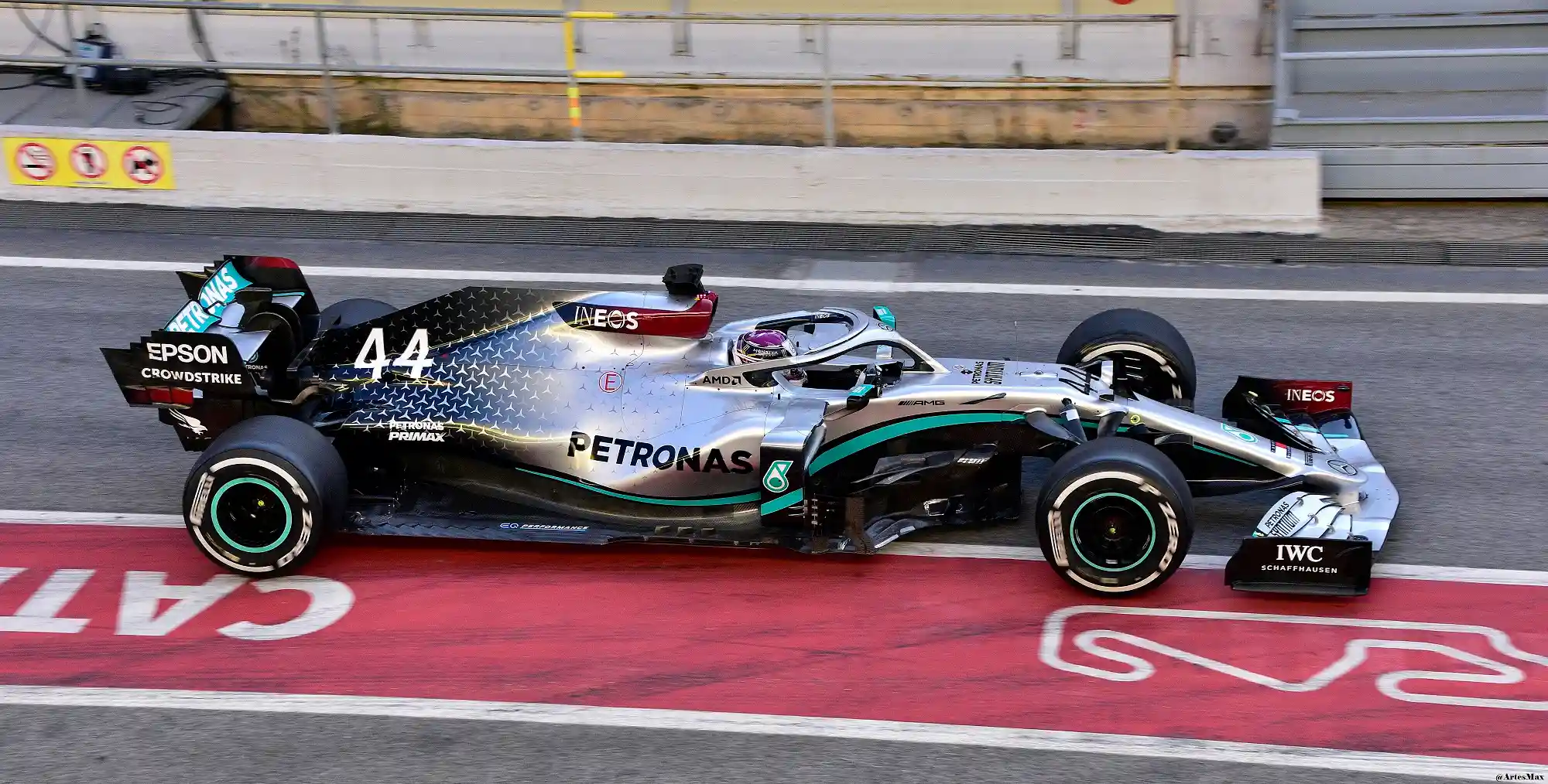 Mercedes W11 Formula 1 turbo-hybrid car during 2020 pre-season testing