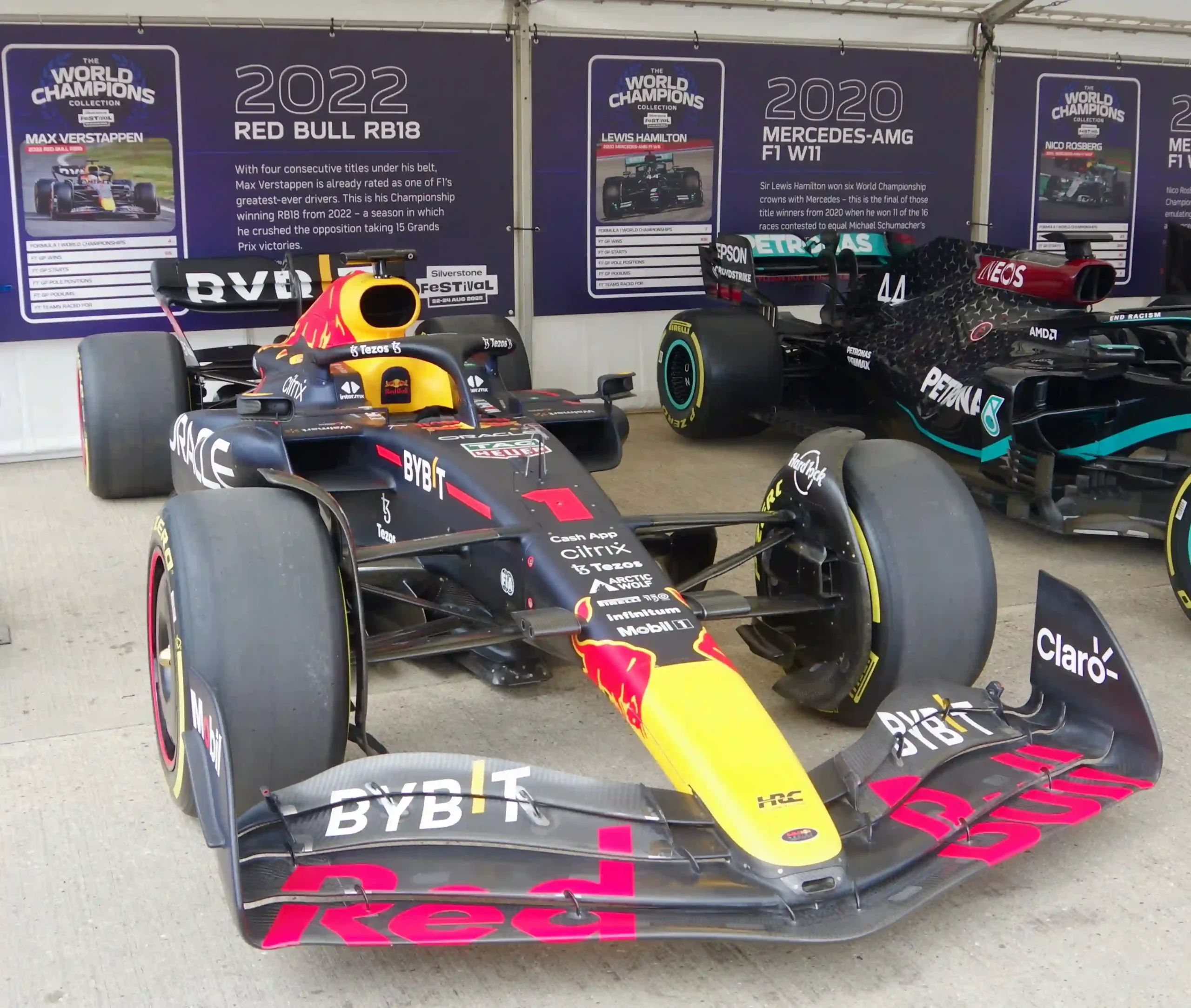 Red Bull RB18 Formula 1 championship-winning car displayed at the Silverstone Festival