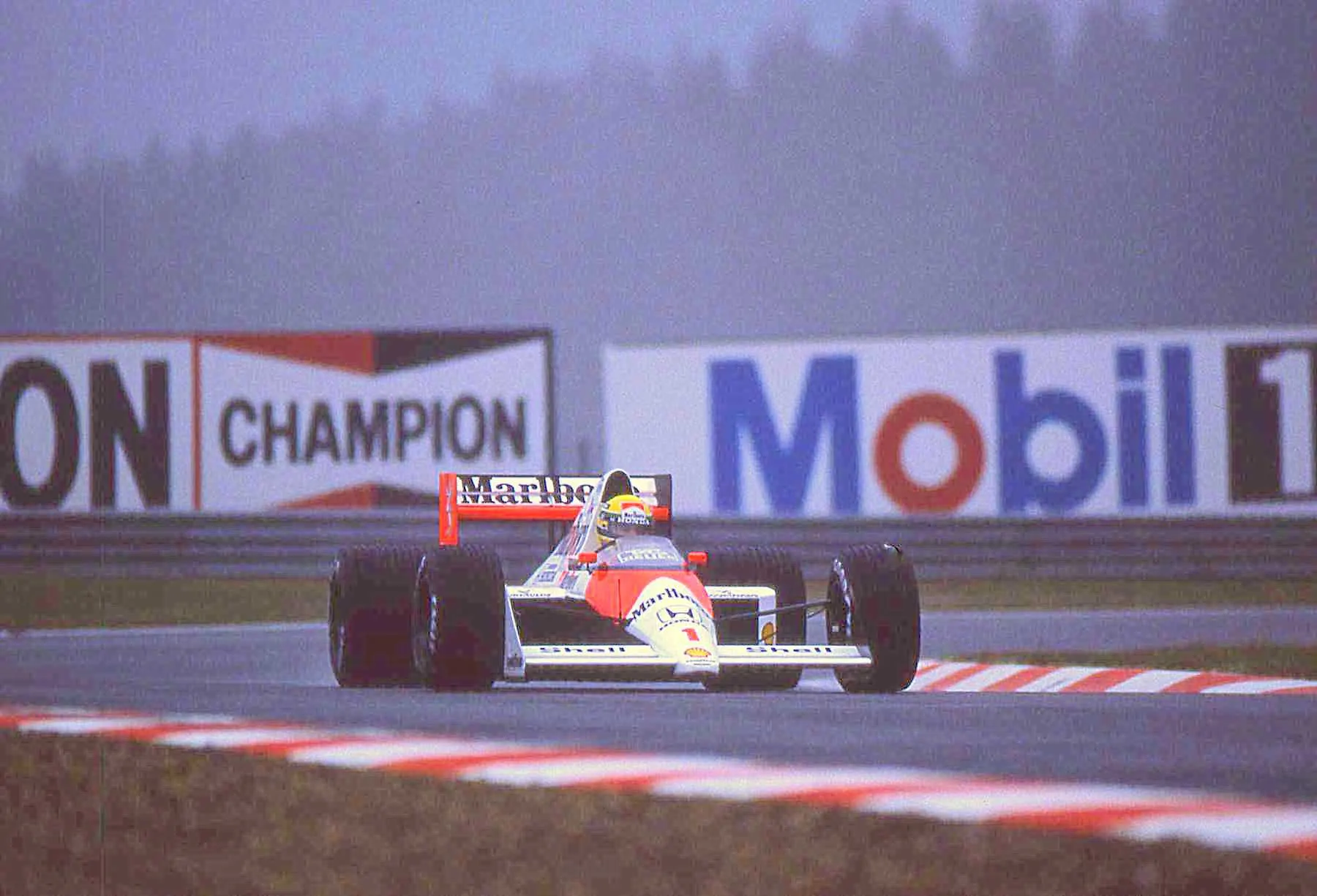 Ayrton Senna driving the McLaren MP4/5 at the 1989 Belgian Grand Prix