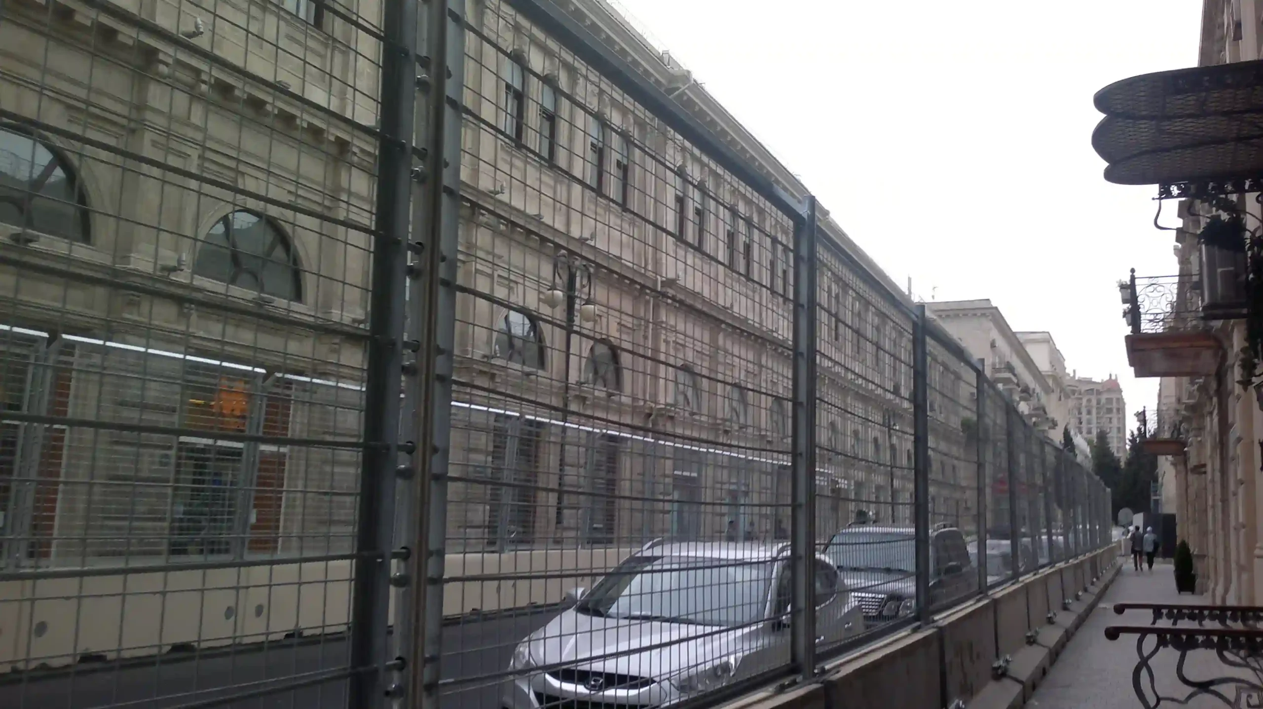 Temporary Formula 1 barriers installed on a narrow Baku street before the 2016 race