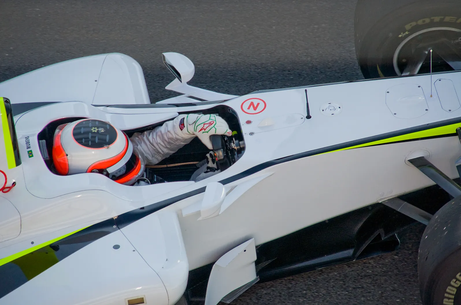 Rubens Barrichello driving the Brawn BGP 001 during 2009 testing