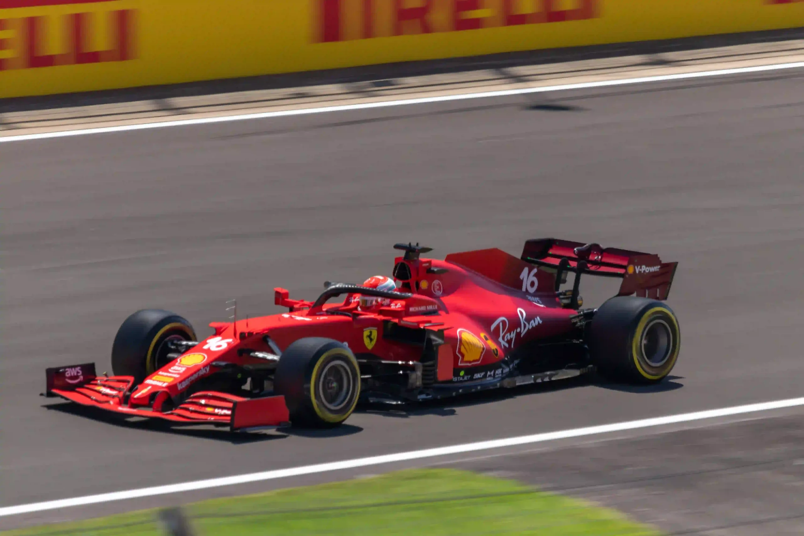 Charles Leclerc driving the Ferrari SF21 at the 2021 British Grand Prix