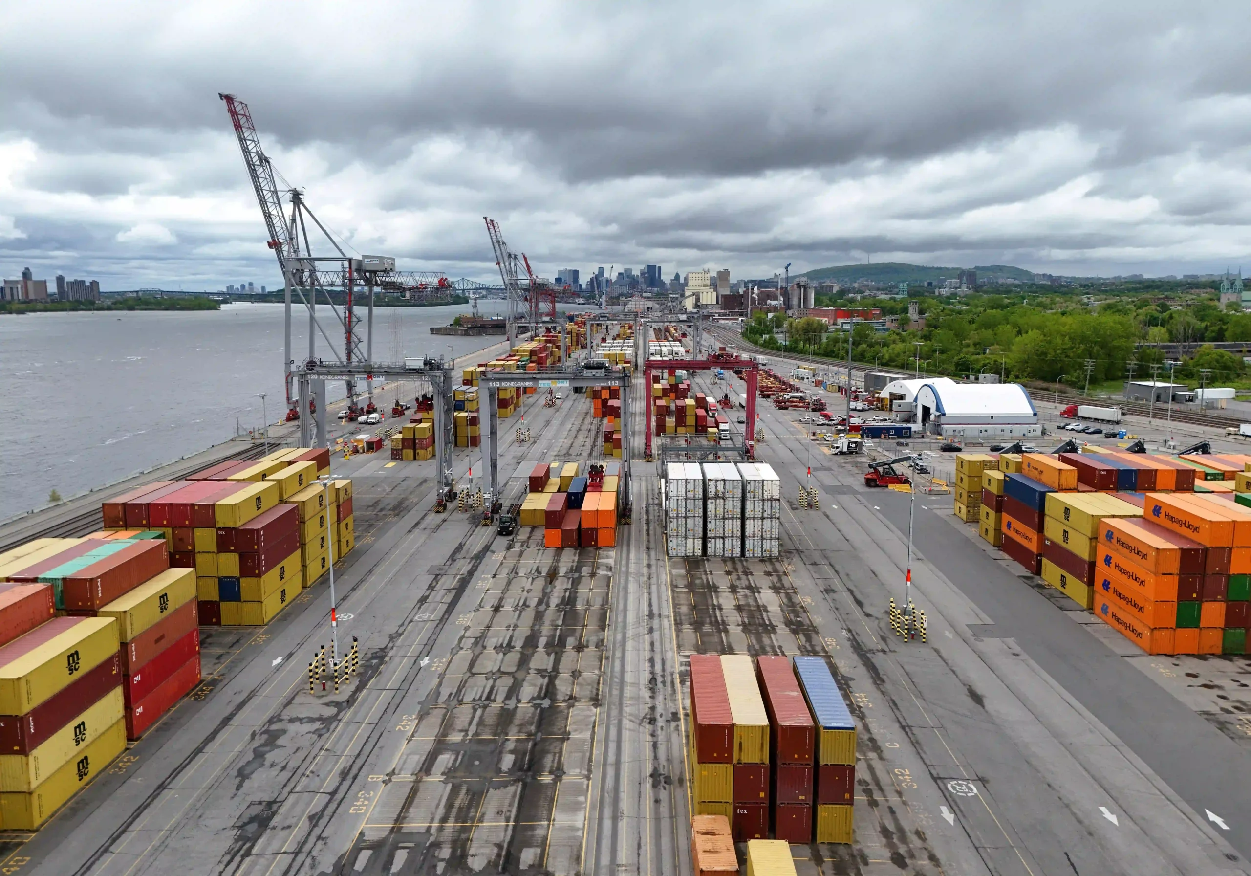 Rows of shipping containers at the Port of Montreal