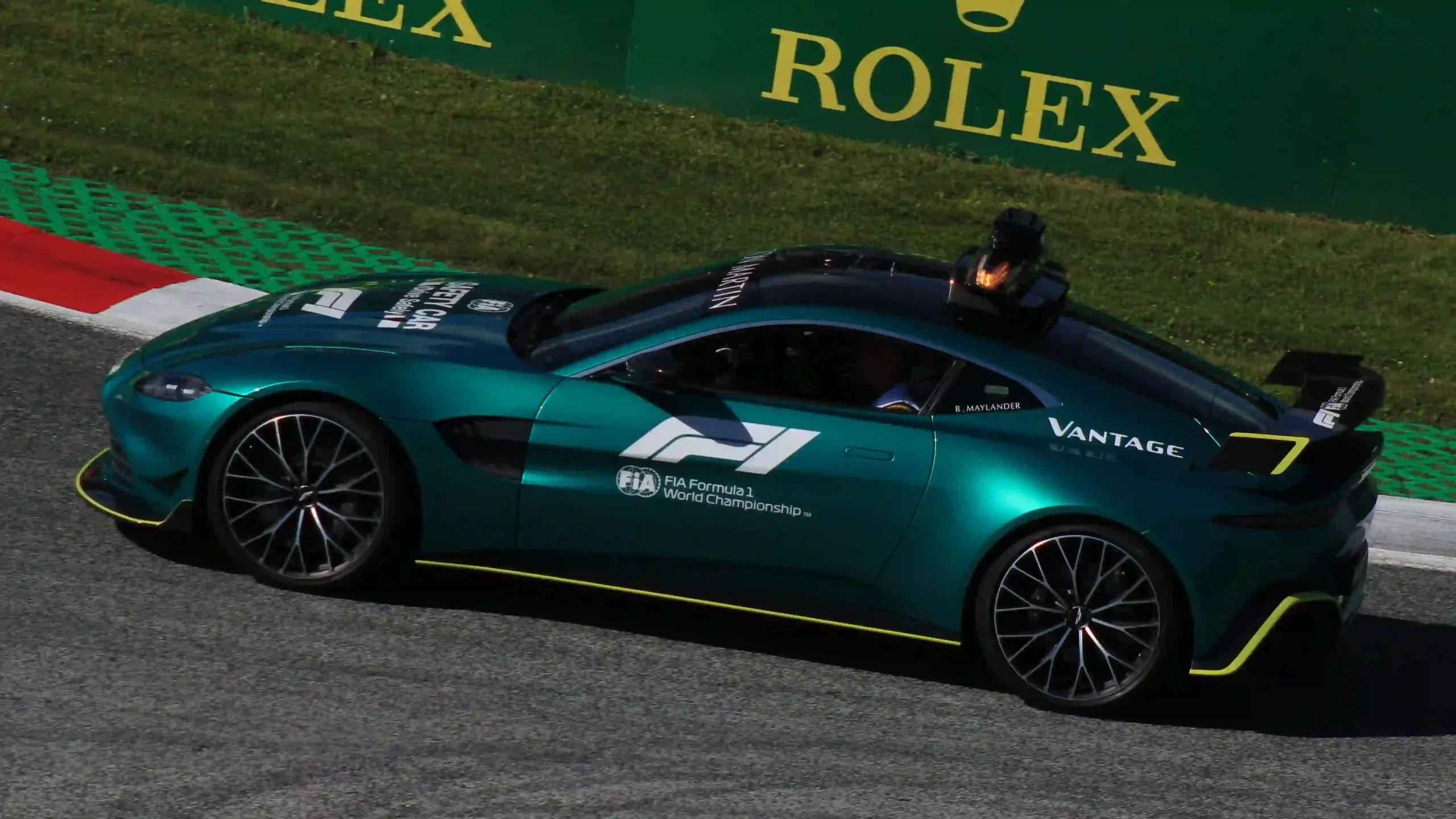 Aston Martin Vantage Formula 1 Safety Car seen from the side at the 2022 Austrian Grand Prix