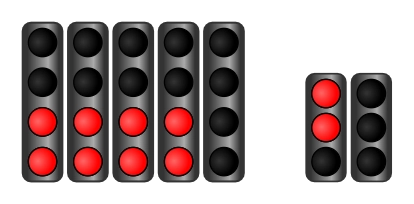 Static diagram showing the five red FIA start lights before a Formula 1 race