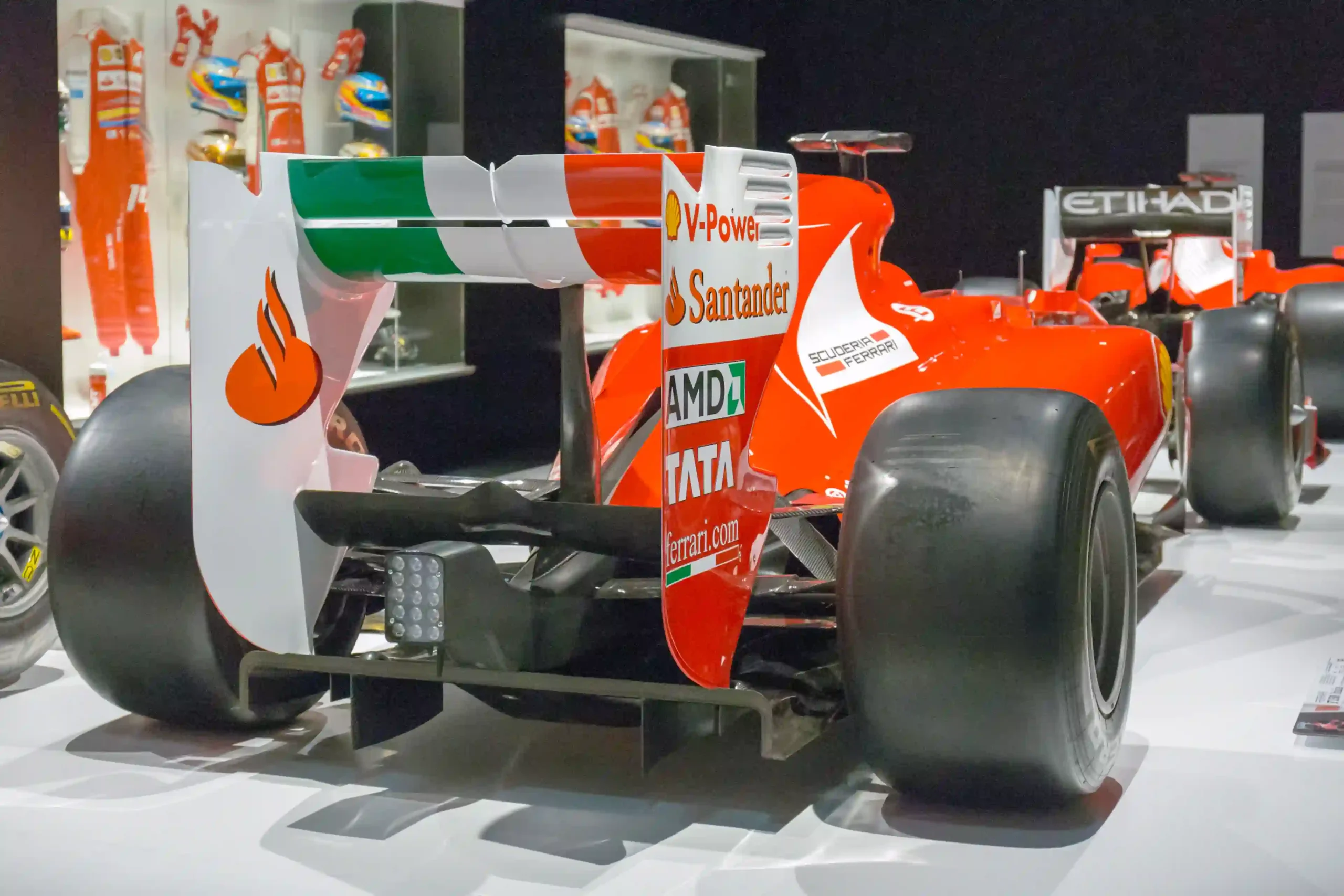 Close-up of the rear wing on Fernando Alonso's 2011 Ferrari 150 Italia Formula 1 car