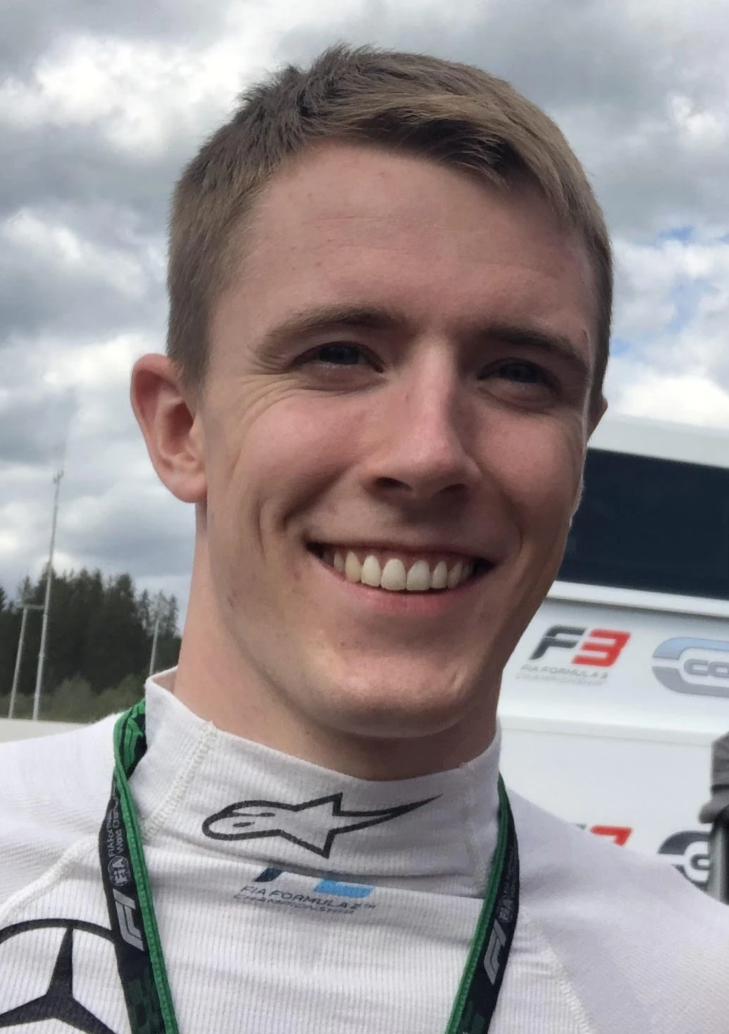 Mercedes reserve driver Frederik Vesti in the support paddock at the Red Bull Ring in 2022