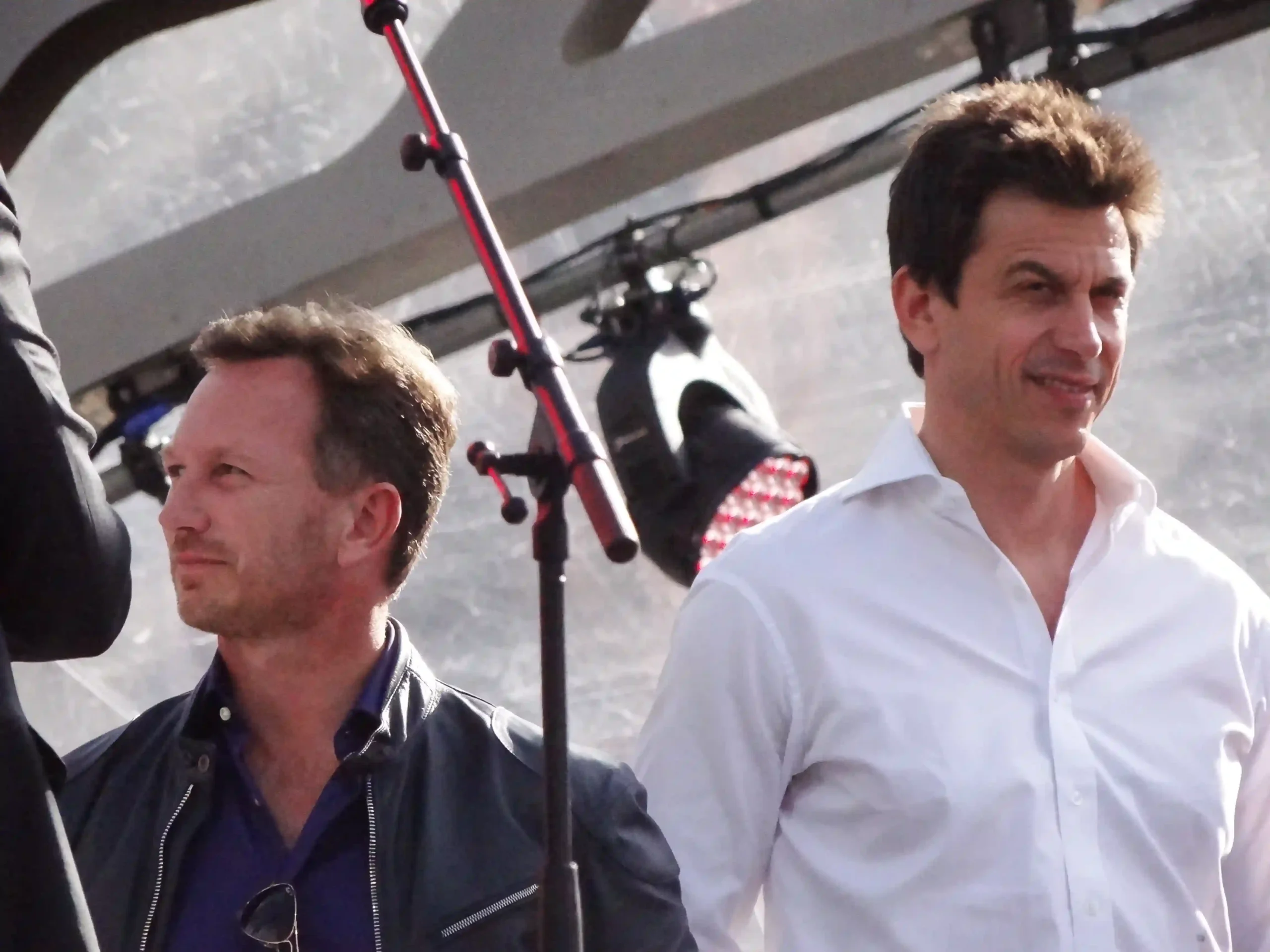 Christian Horner and Toto Wolff appearing together at F1 Live in London in 2017