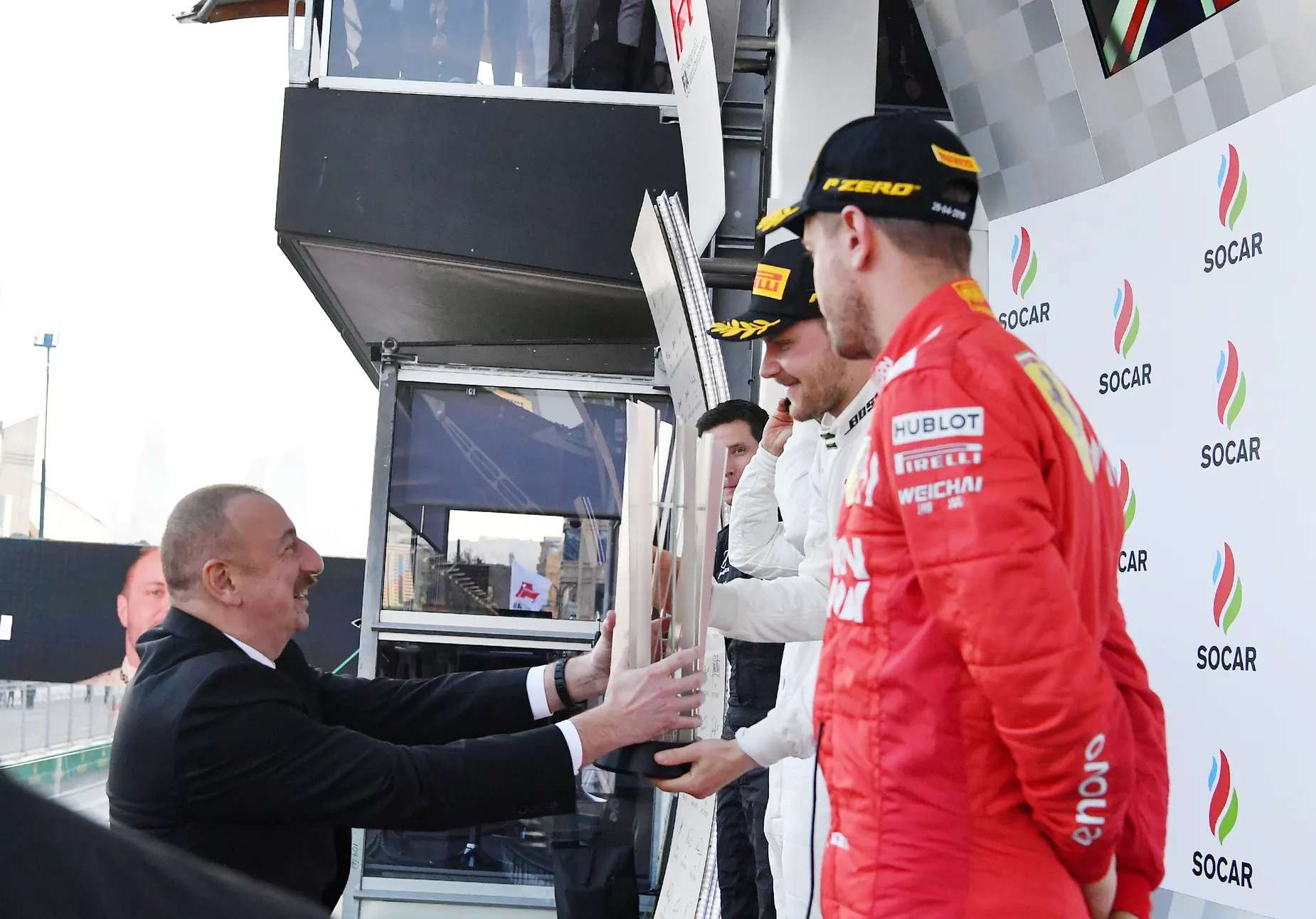 Formula 1 podium celebration after the 2019 Azerbaijan Grand Prix in Baku