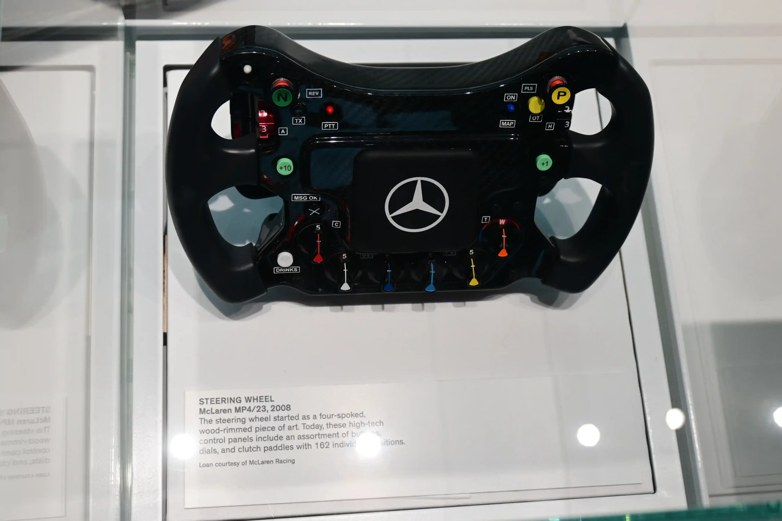 McLaren MP4-23 Formula 1 steering wheel showing rear-mounted control paddles