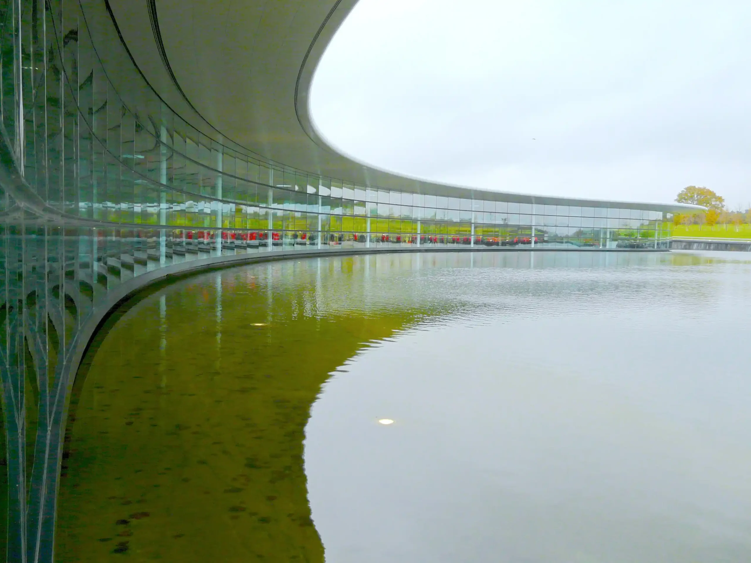 Exterior view of the McLaren Technology Centre in Woking, England