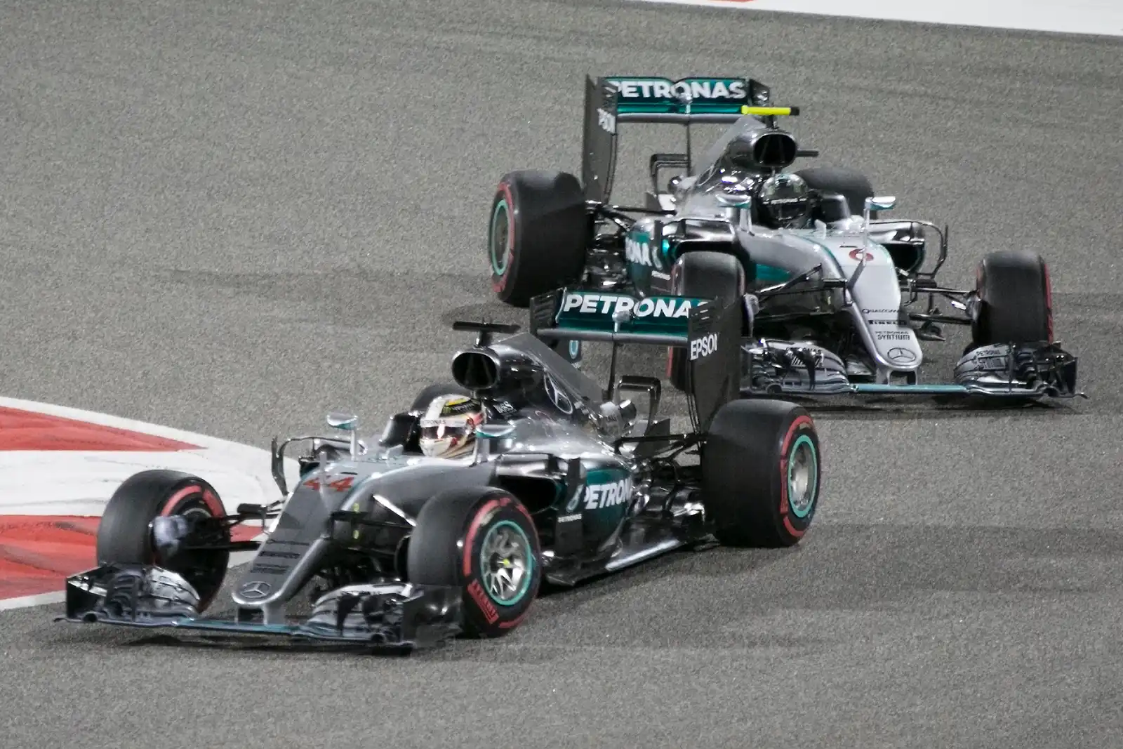 Mercedes teammates Nico Rosberg and Lewis Hamilton at the 2016 Bahrain Grand Prix