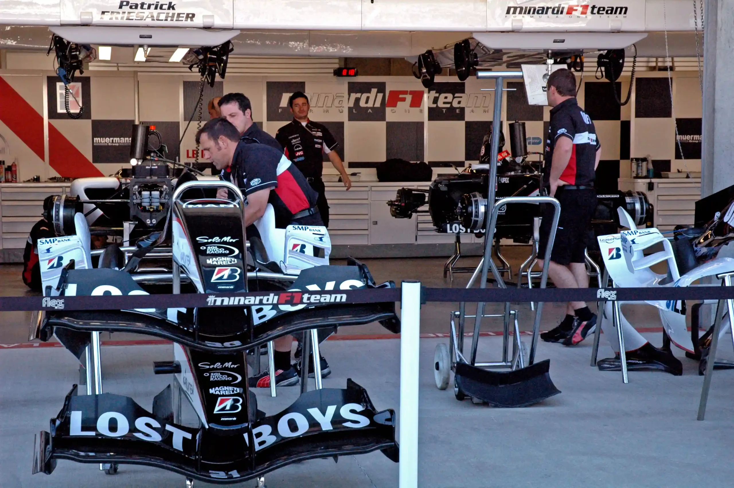 Minardi Formula 1 pit garages at the 2005 United States Grand Prix