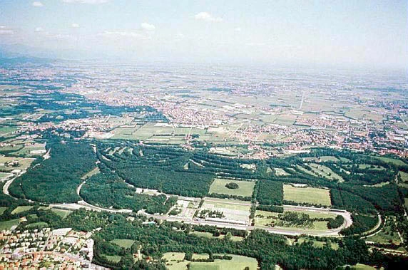 Aerial view of Autodromo Nazionale Monza inside the wooded Royal Park