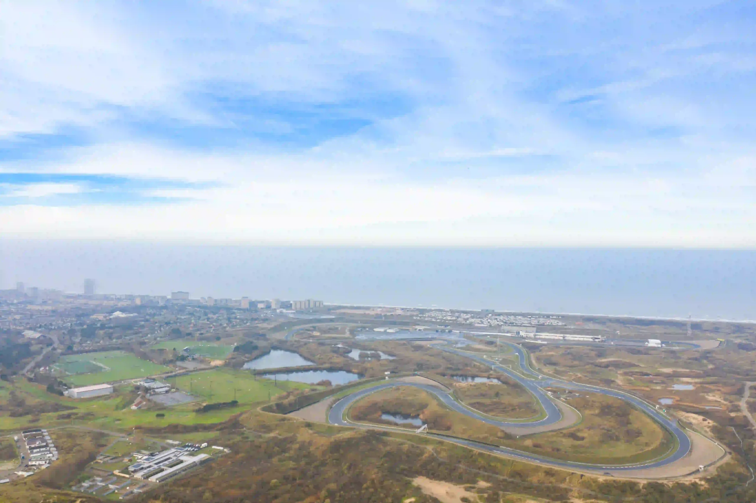 Aerial view of Circuit Zandvoort among the coastal sand dunes