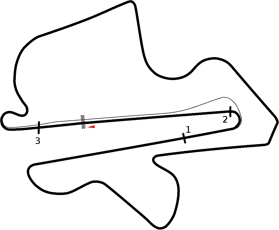 Diagram of the 2011 Sepang DRS zone showing detection, activation and braking points