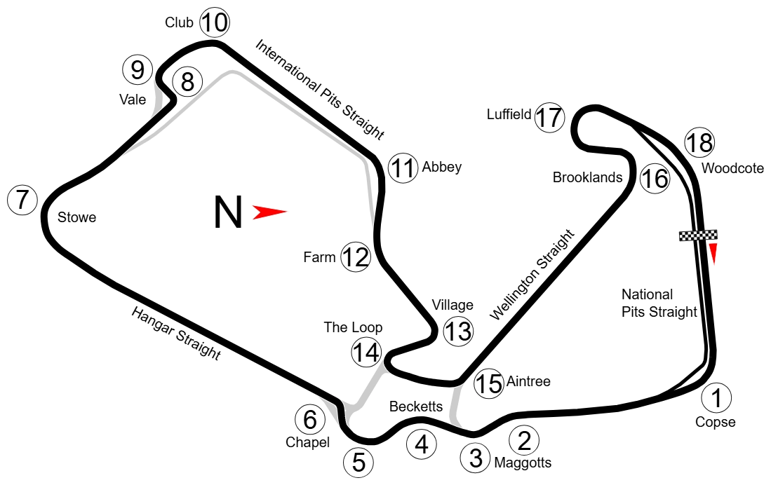 Silverstone motorcycle Grand Prix circuit layout with the pit lane