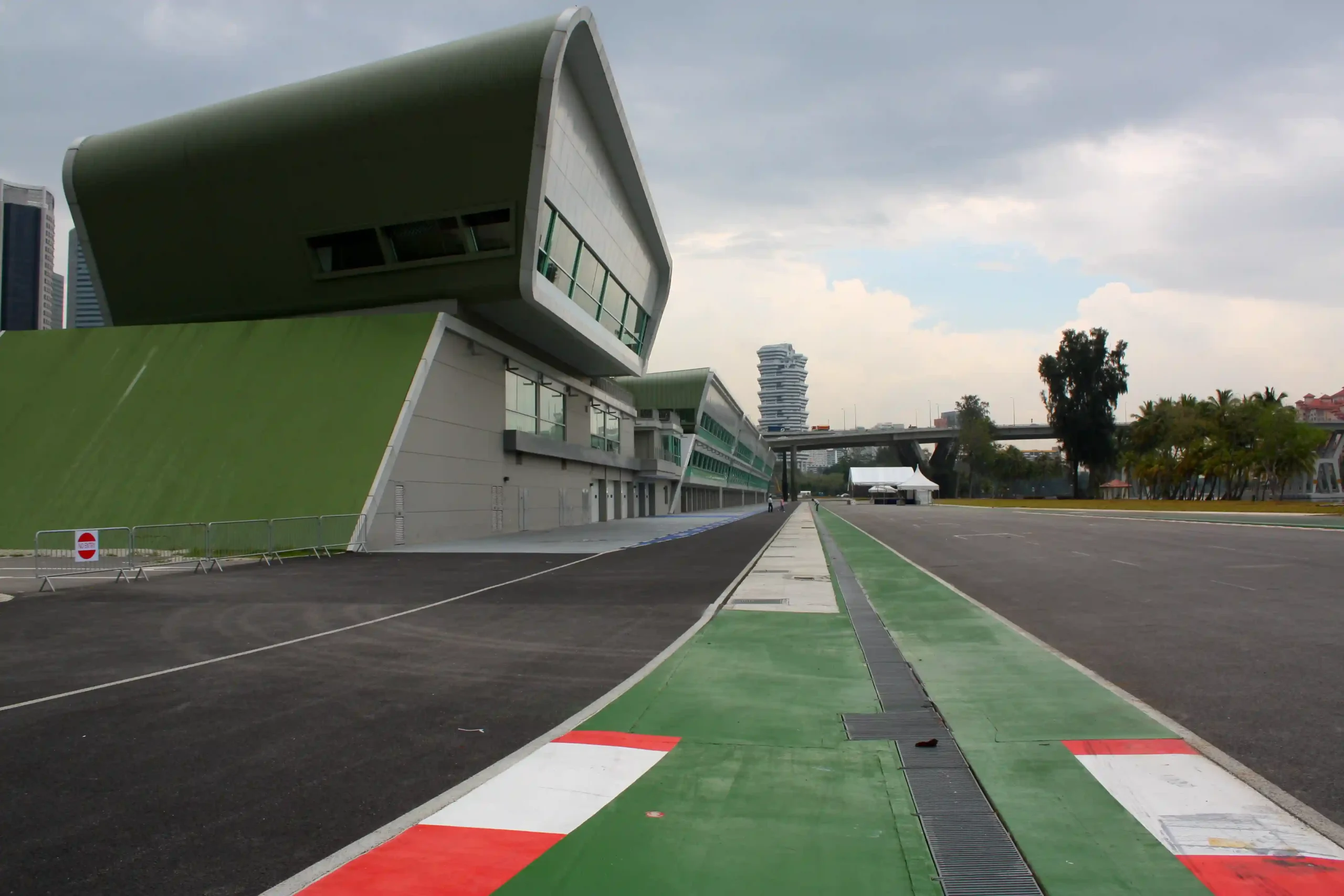 Formula 1 pit lane at the Marina Bay Street Circuit in Singapore
