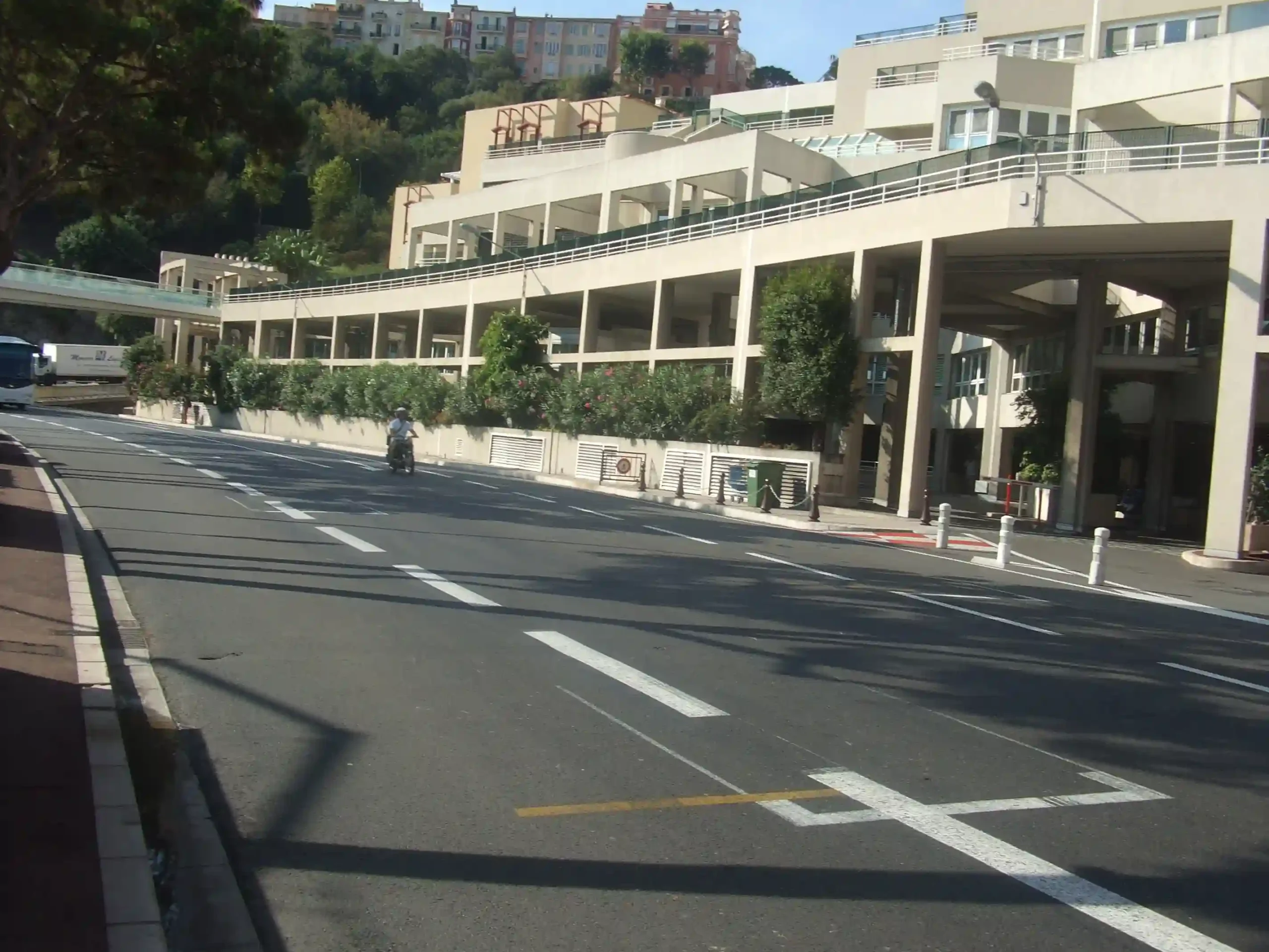 Painted front and side grid-box lines on the Monaco Formula 1 starting straight
