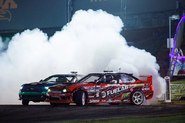 Cory Talaska and Jason Webb competing in a Formula DRIFT PROSPEC tandem battle