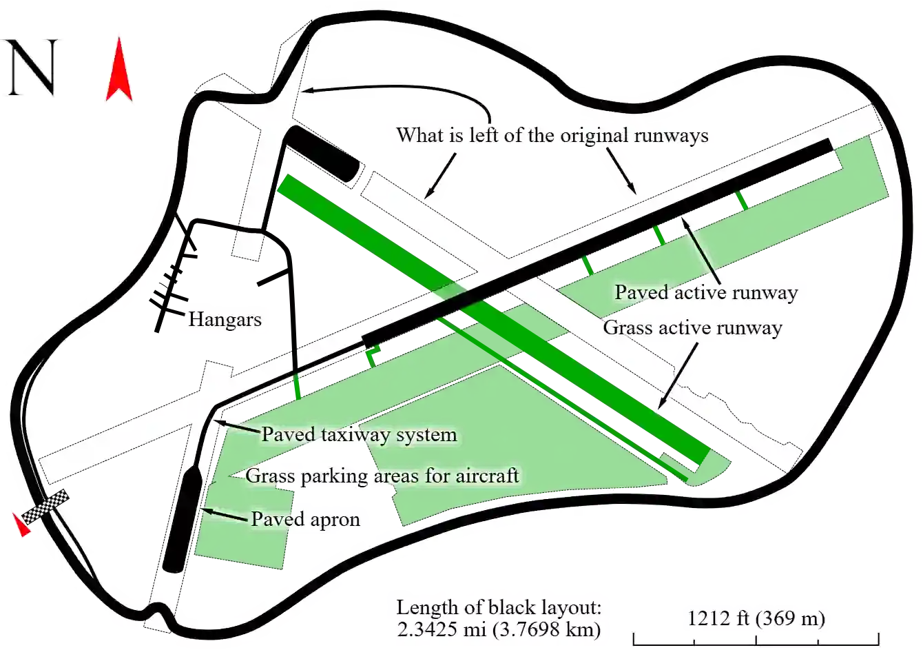 Map of Thruxton Circuit showing the airfield layout and perimeter racing course
