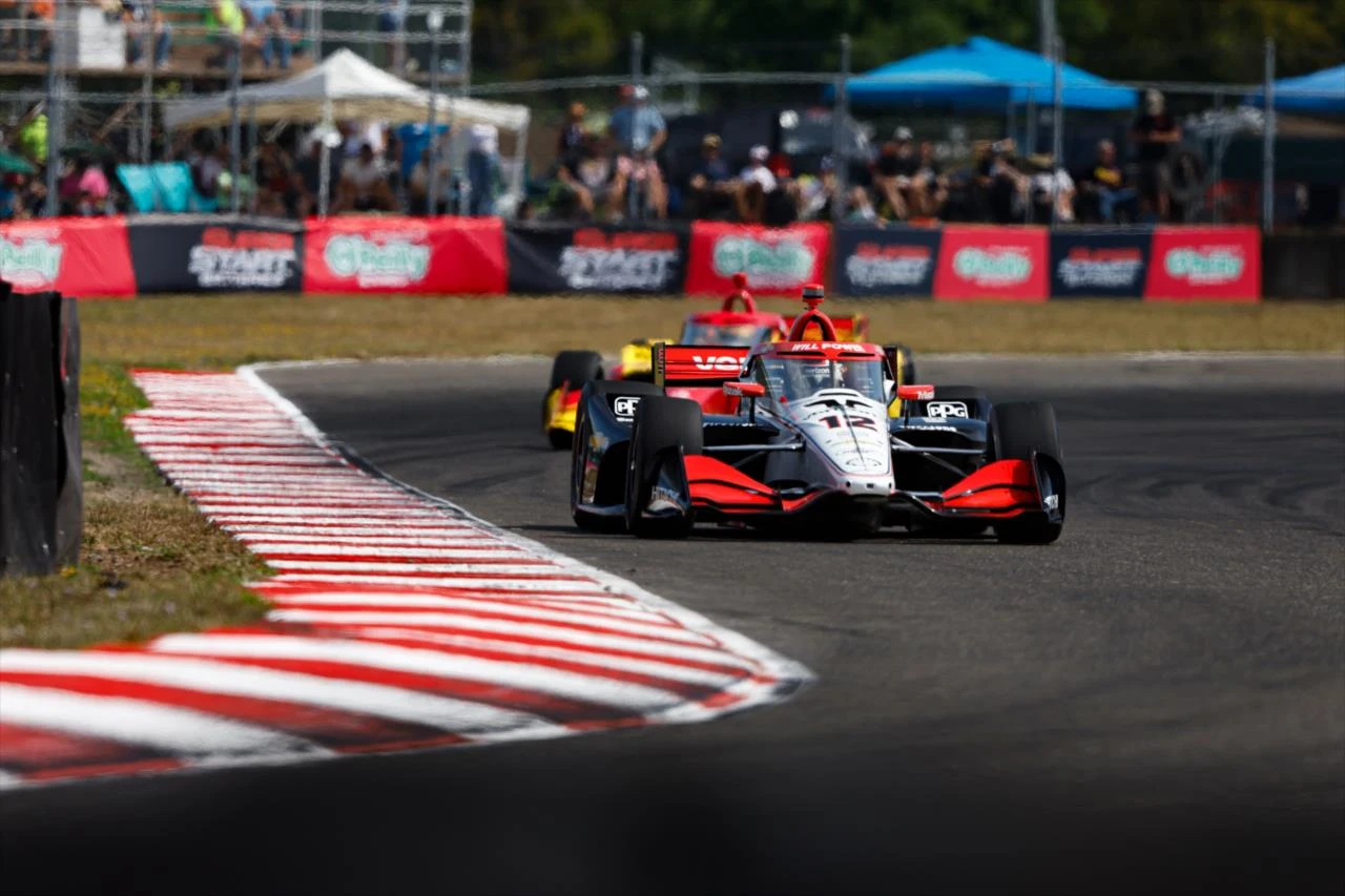 Will Power driving an IndyCar through a corner at Portland International Raceway