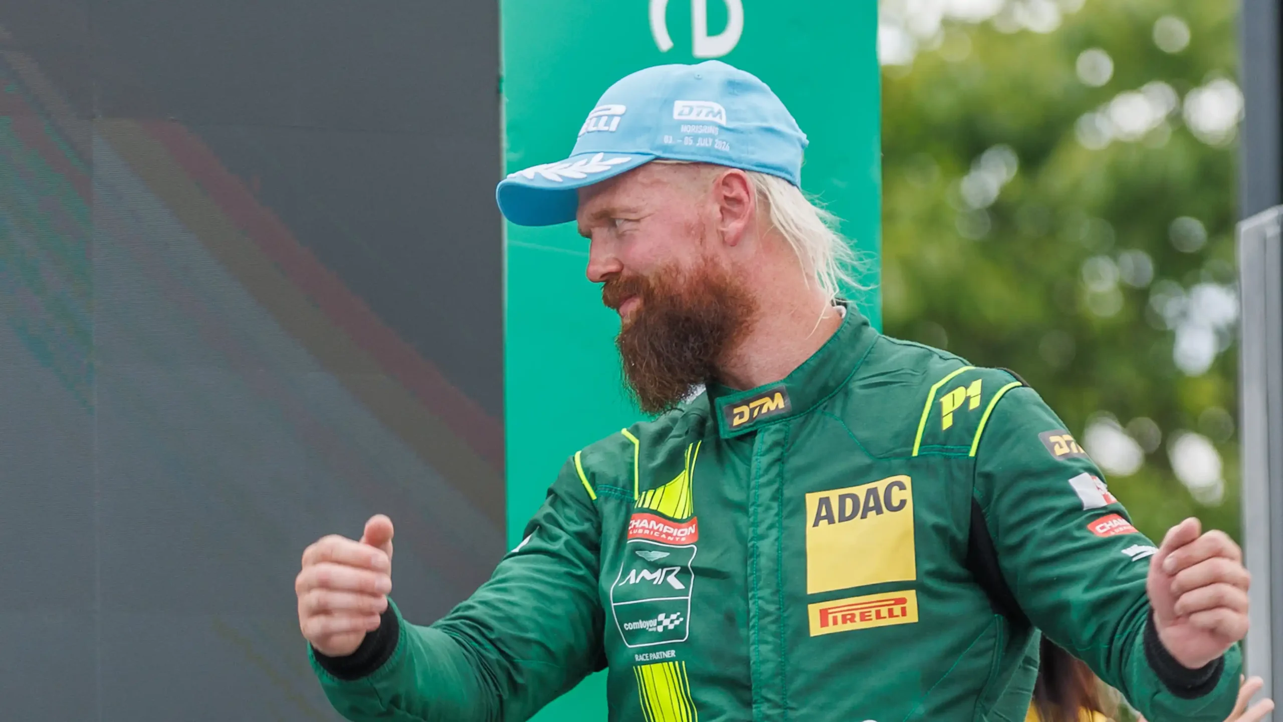 Nicki Thiim celebrating victory during the 2026 DTM season at the Norisring