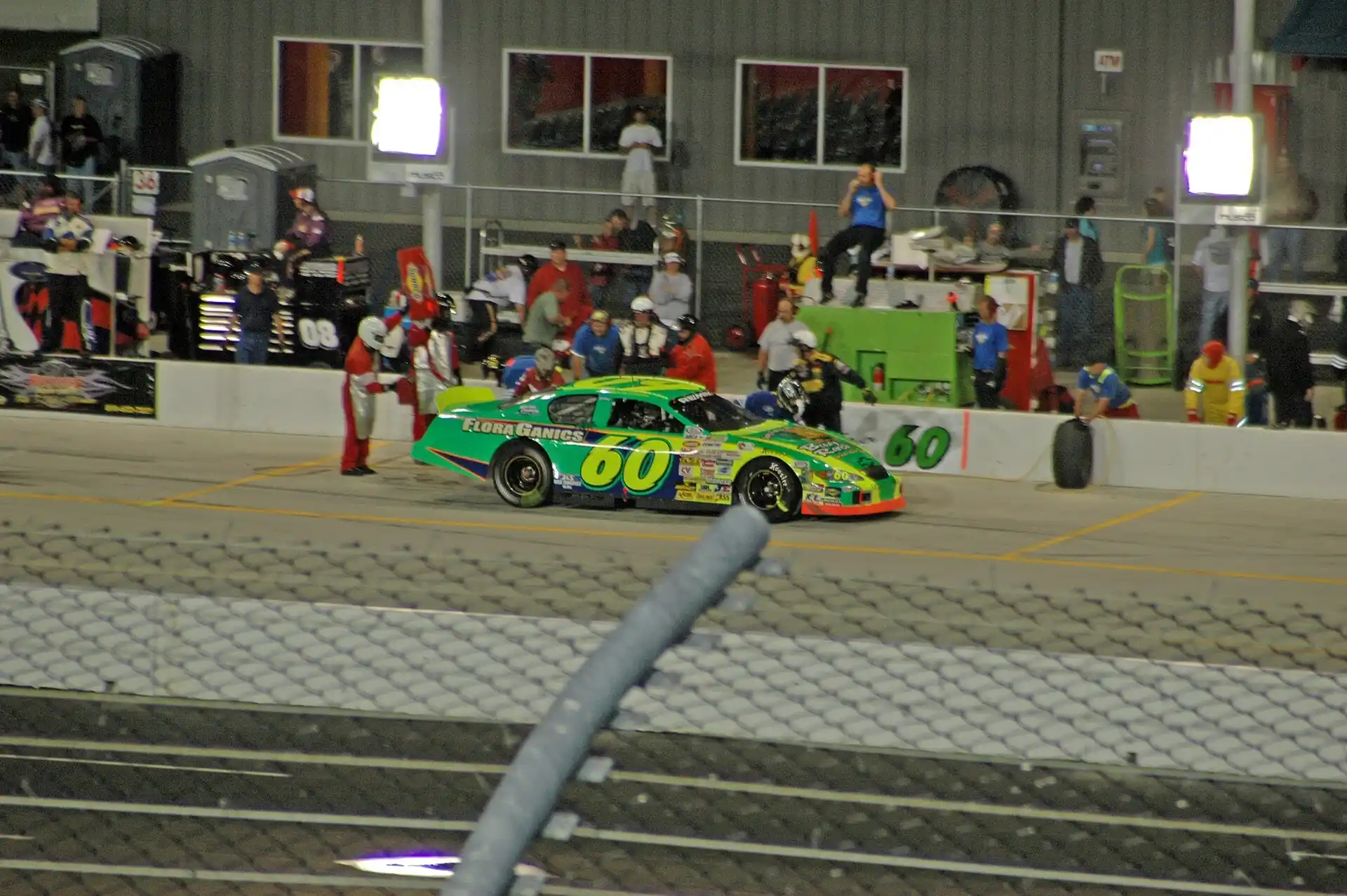 Pit area at Iowa Speedway showing the strategic importance of tire service and track position